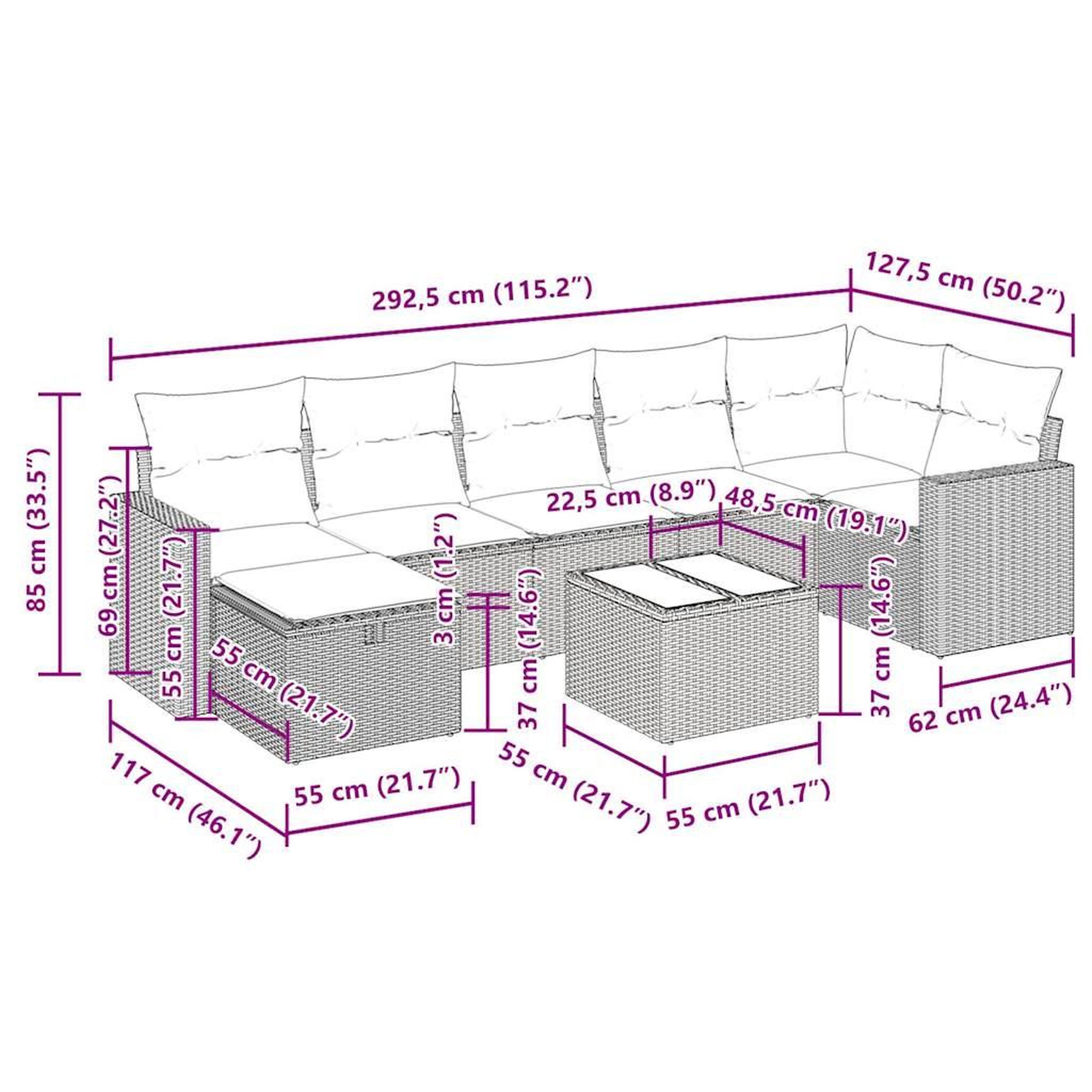 Voir la diapositive 6 : VIDAXL Salon de jardin 8 pcs avec coussins gris clair resine tressee