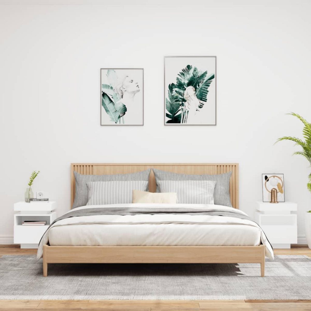 VIDAXL Armoires de chevet avec lumieres LED 2 pcs blanc 40x39x48,5 cm