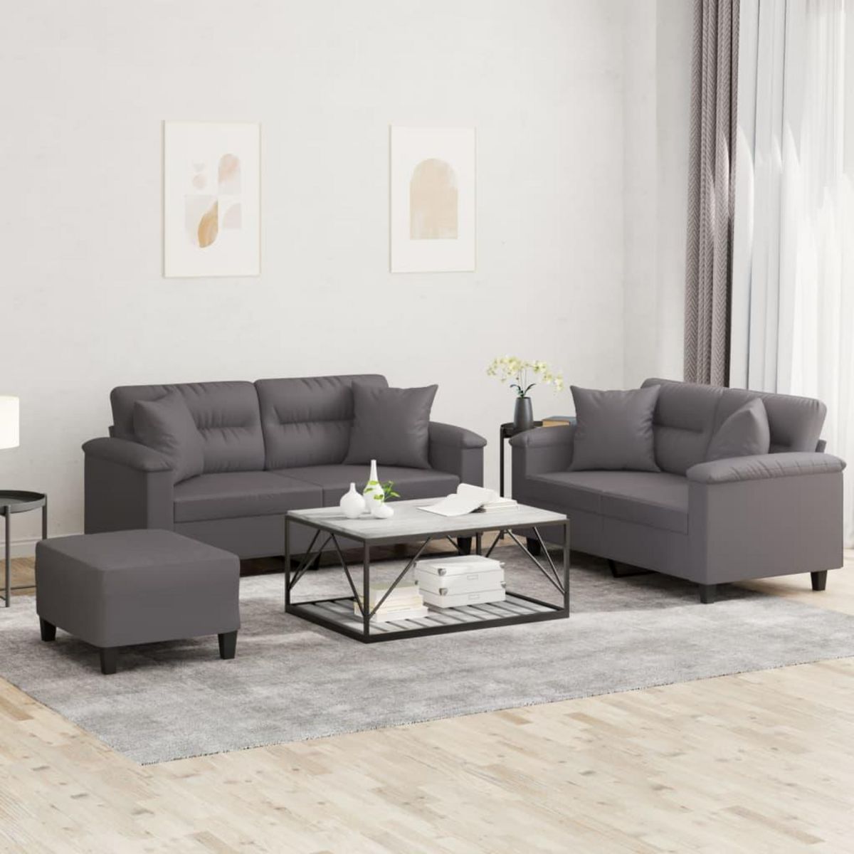 VIDAXL Ensemble de canapes 3 pcs avec coussins gris similicuir