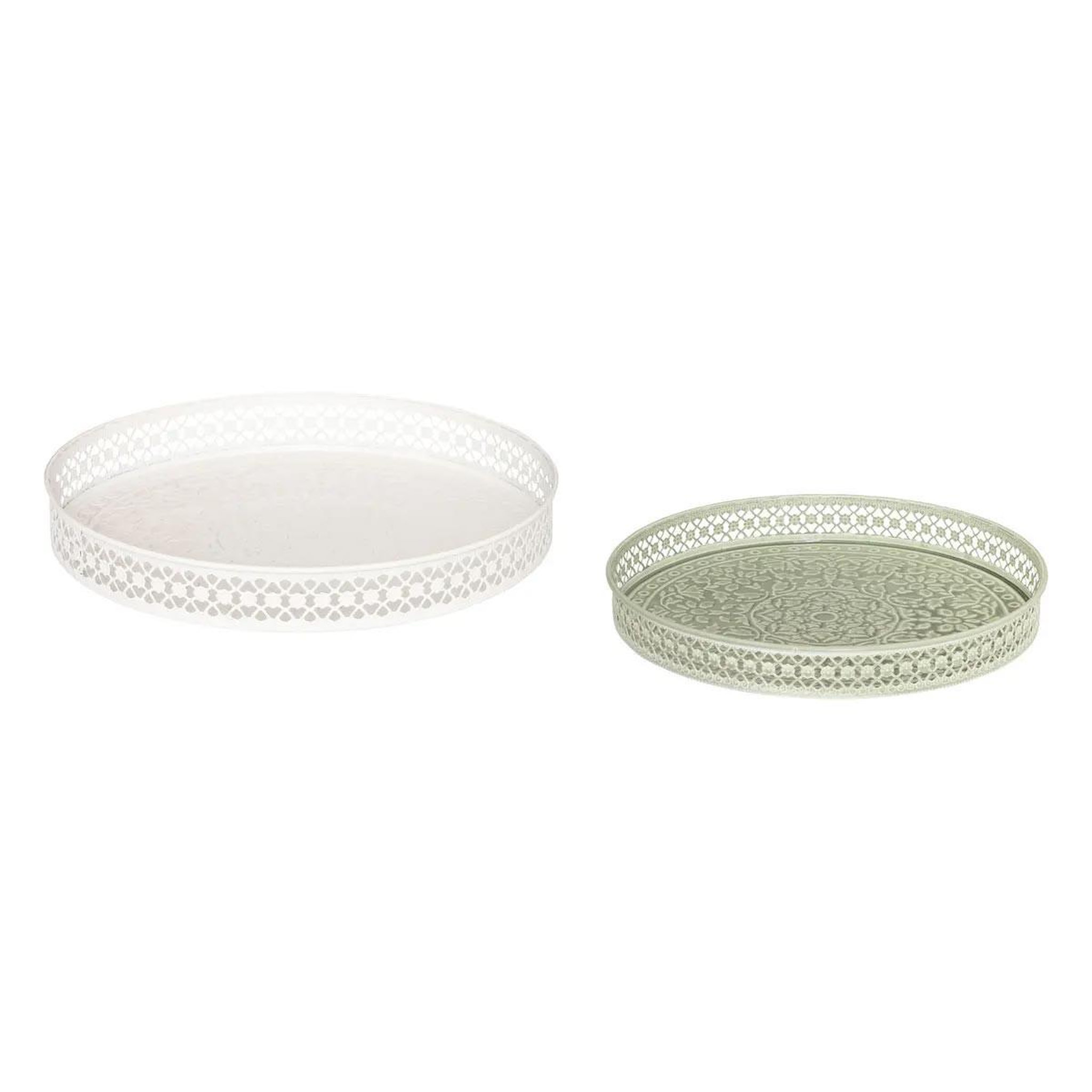 ATMOSPHERA Lot de 2 plateaux déco  wild romance  31cm blanc & vert
