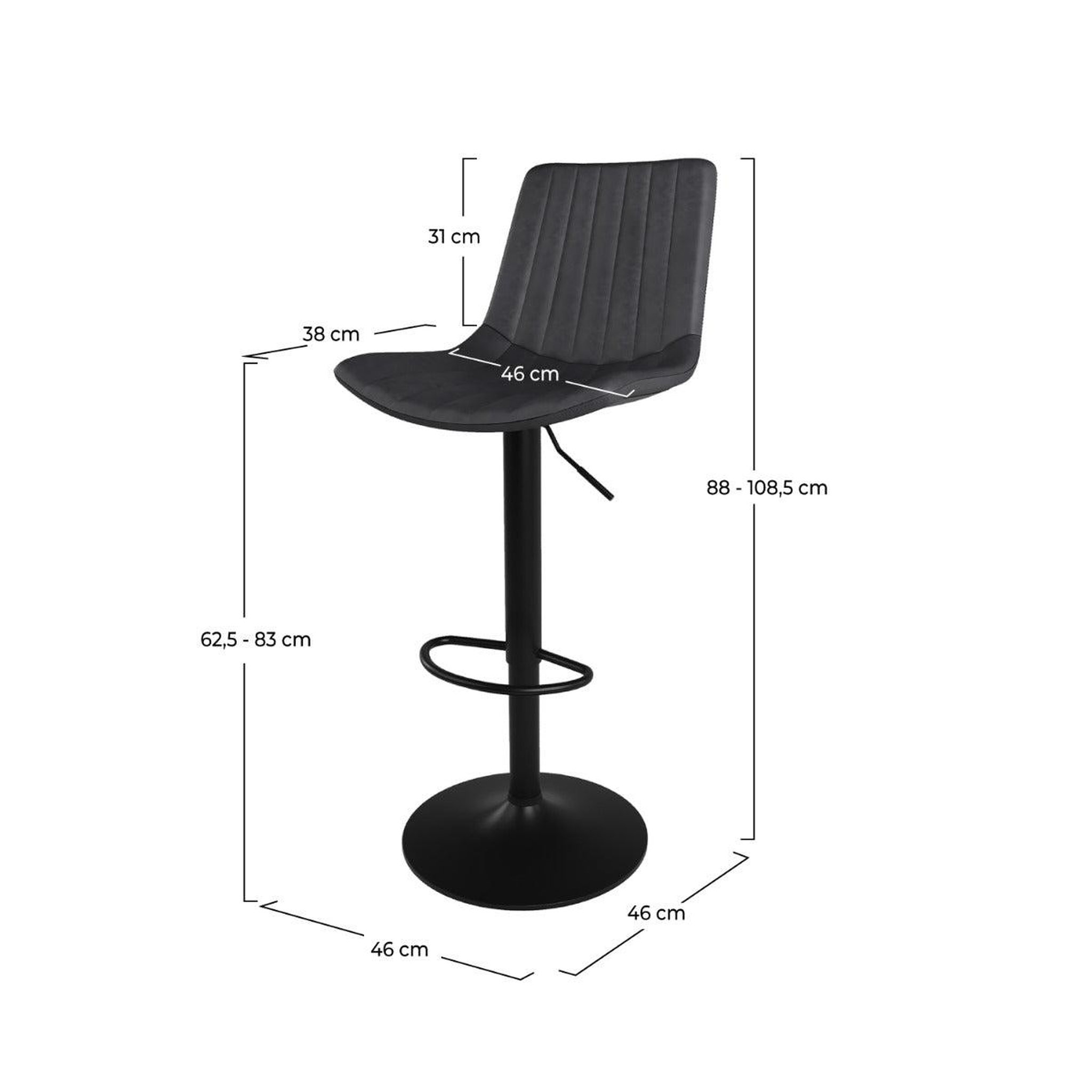 Voir la diapositive 4 : MAISON PAVANE Lot de 2 chaises de bar réglables 62,5/83 cm gris foncé-killi