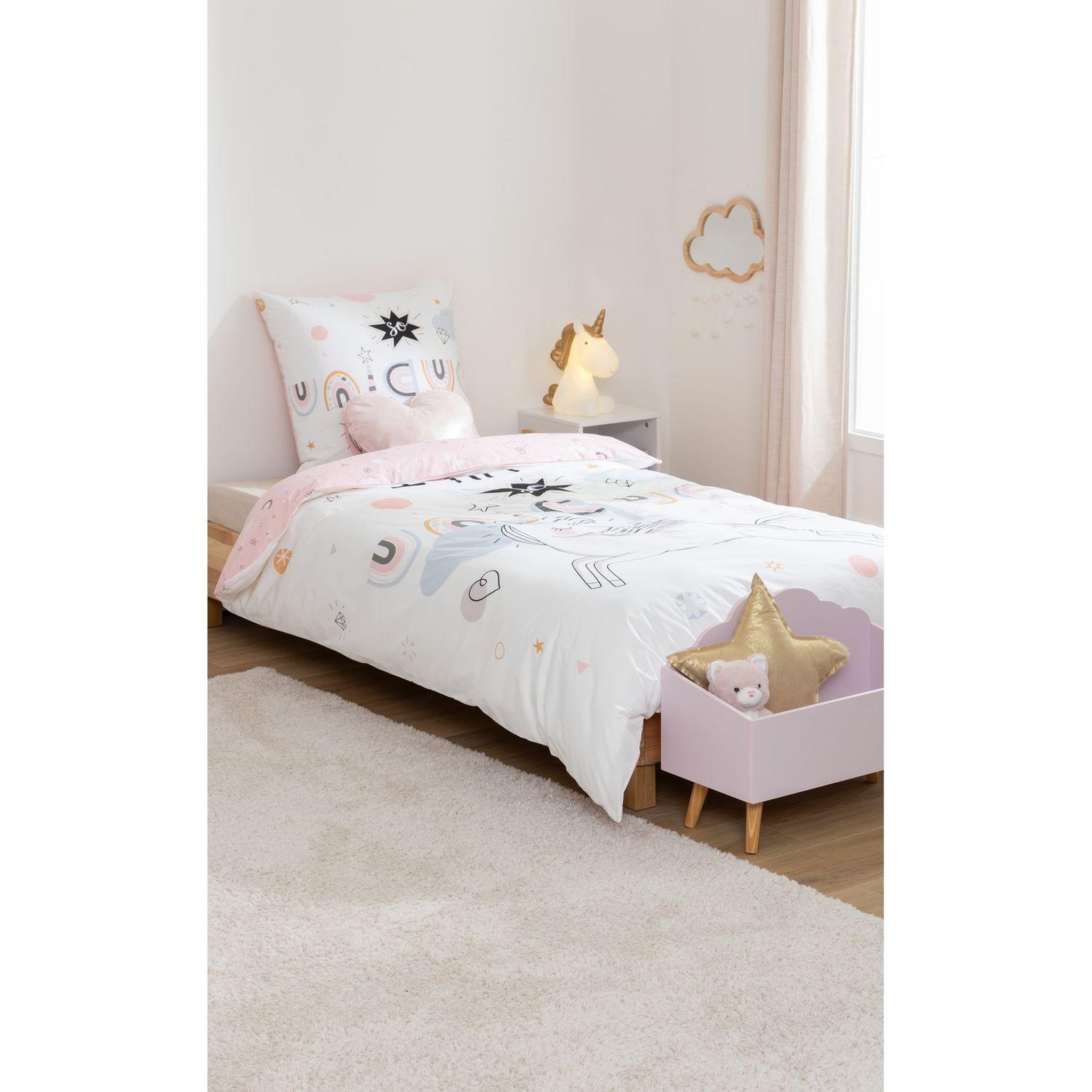 Voir la diapositive 2 : ATMOSPHERA Parure de lit enfant licorne - 100% coton 57 fils/cm² - 140 x 200 cm