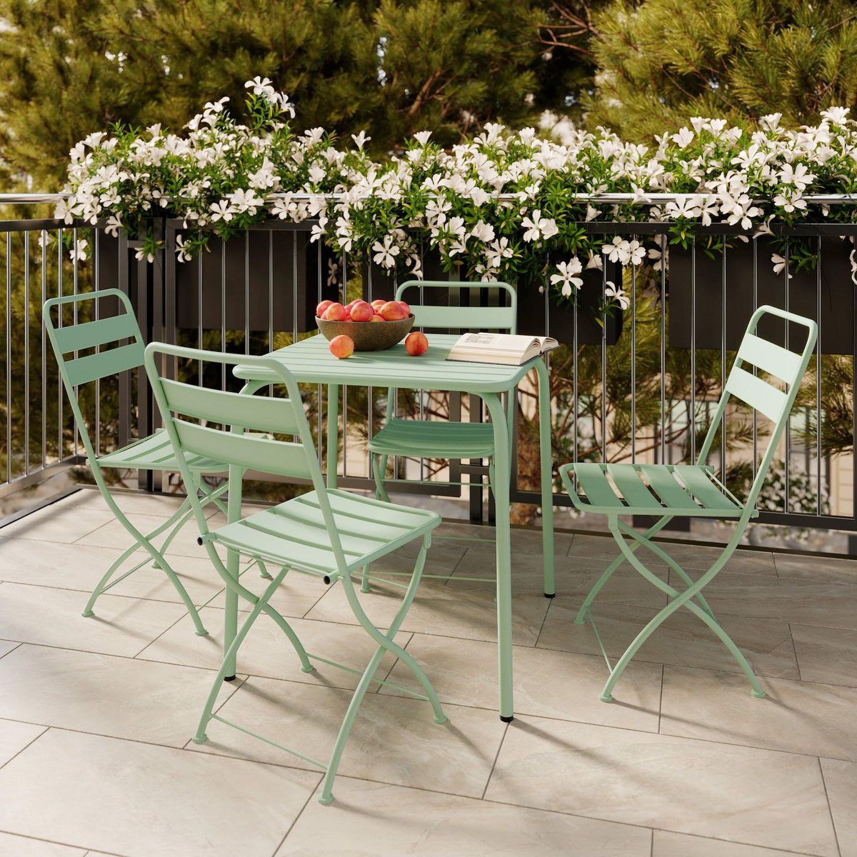 Rendez vous déco Table et chaises de jardin 4 personnes en métal vert-Yumi