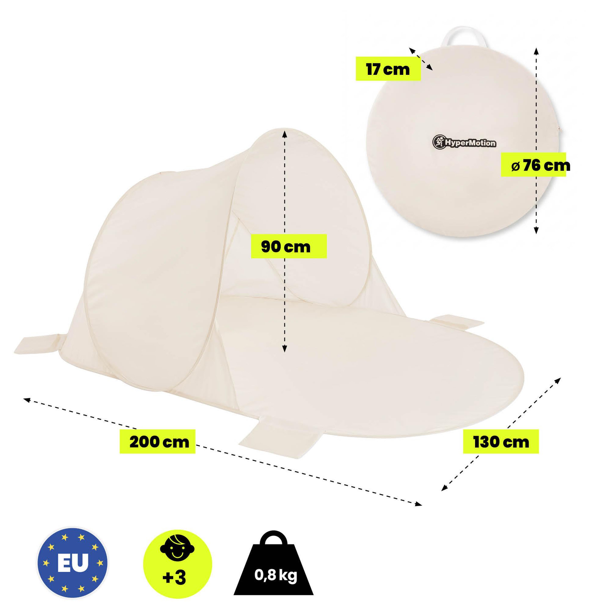 Voir la diapositive 3 : HYPERMOTION Tente de plage automontable Pop-Up HyperMotion Beige 200x130 cm avec sac