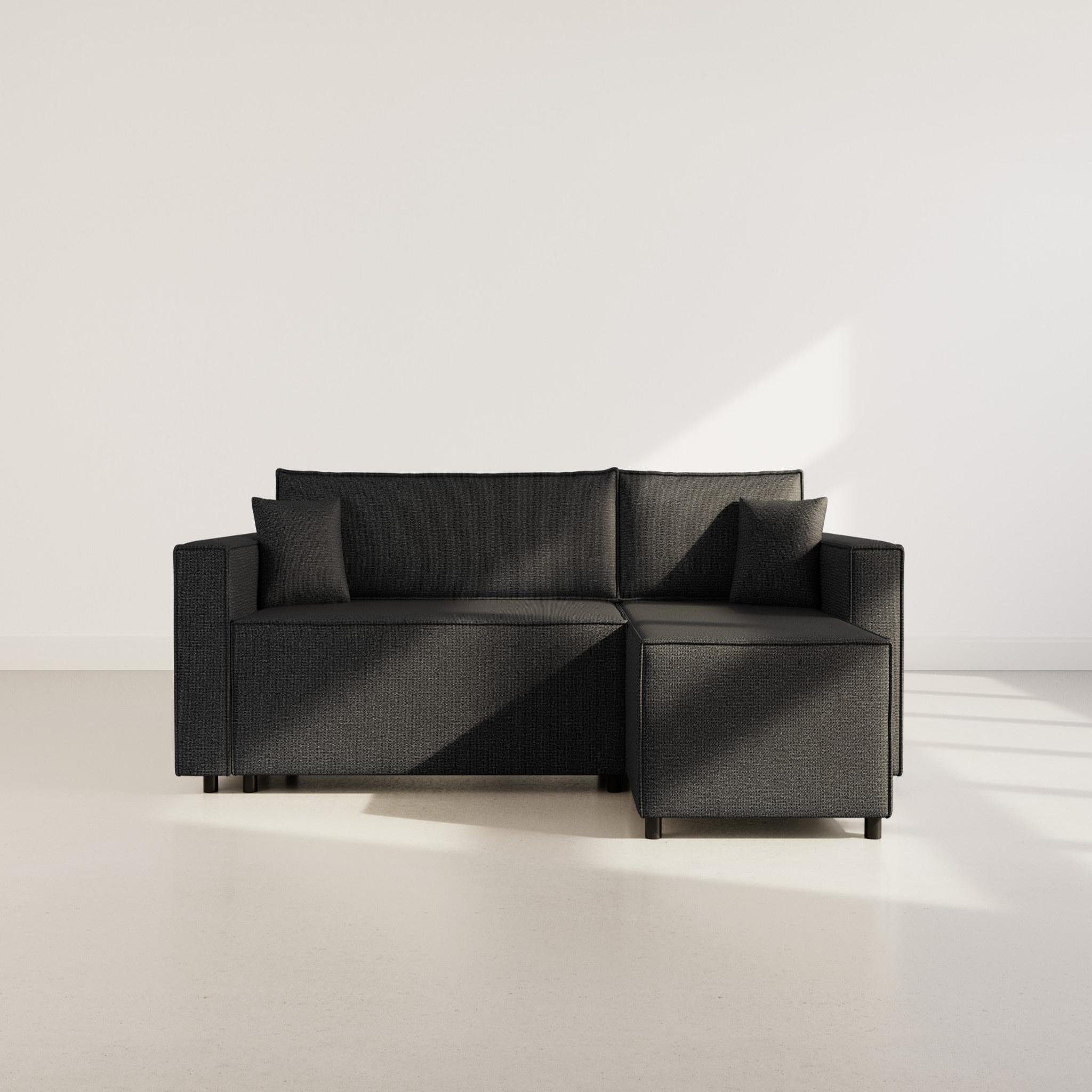 Voir la diapositive 5 : BEST MOBILIER Jonas - canapé d'angle réversible 4 places convertible avec coffre en tissu texturé