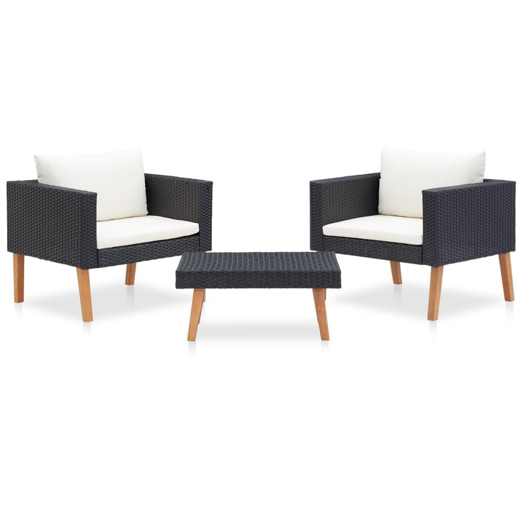 Voir la diapositive 1 : VIDAXL Salon de jardin 3 pcs avec coussins Resine tressee Noir