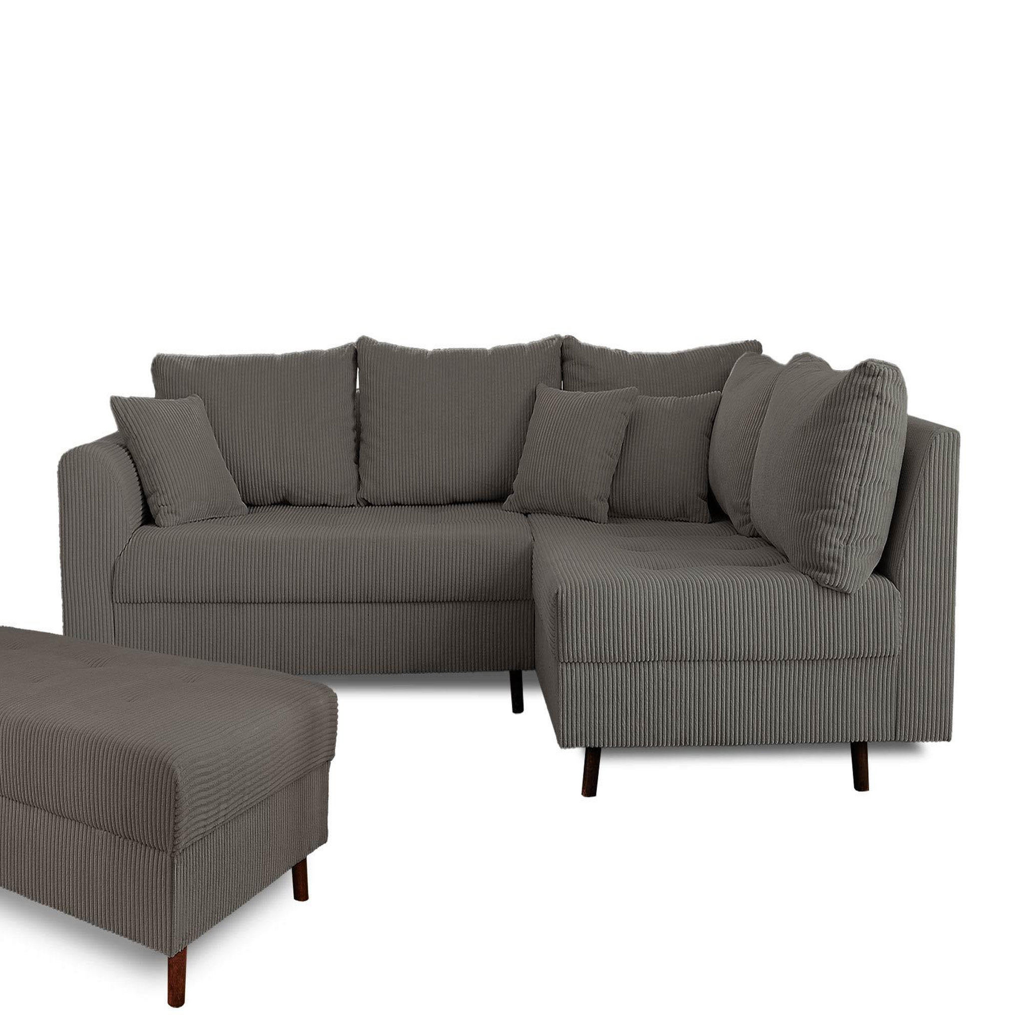 Voir la diapositive 6 : LISA DESIGN Rune - canapé d'angle droit - 4 places - avec pouf d'appoint - en velours côtelé