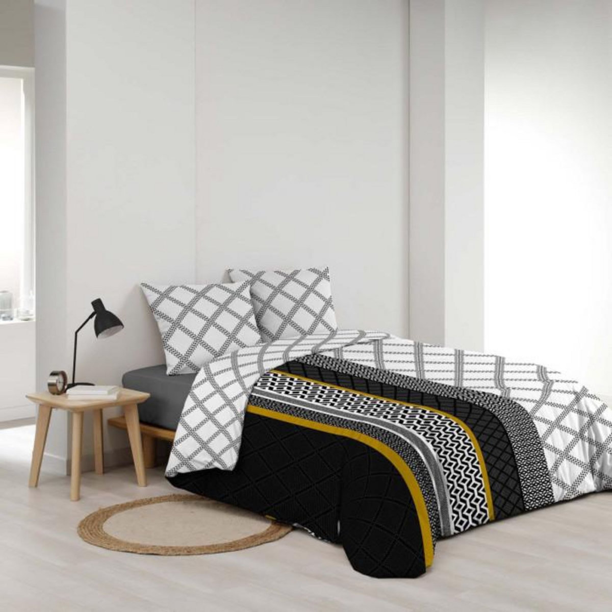 Paris Prix Parure de Lit 3 Pièces  Dakota  240x220cm Noir