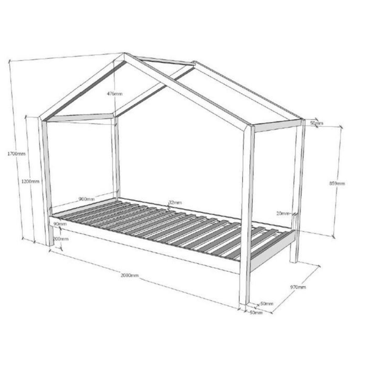 Paris Prix Pack Lit Cabane Enfant, Tiroir & Voile  Dallas II  90x200cm Naturel