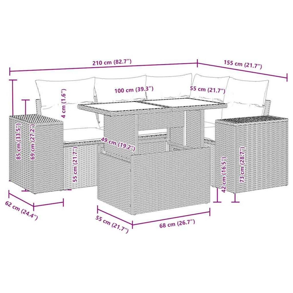VIDAXL Salon de jardin 5 pcs avec coussins noir resine tressee