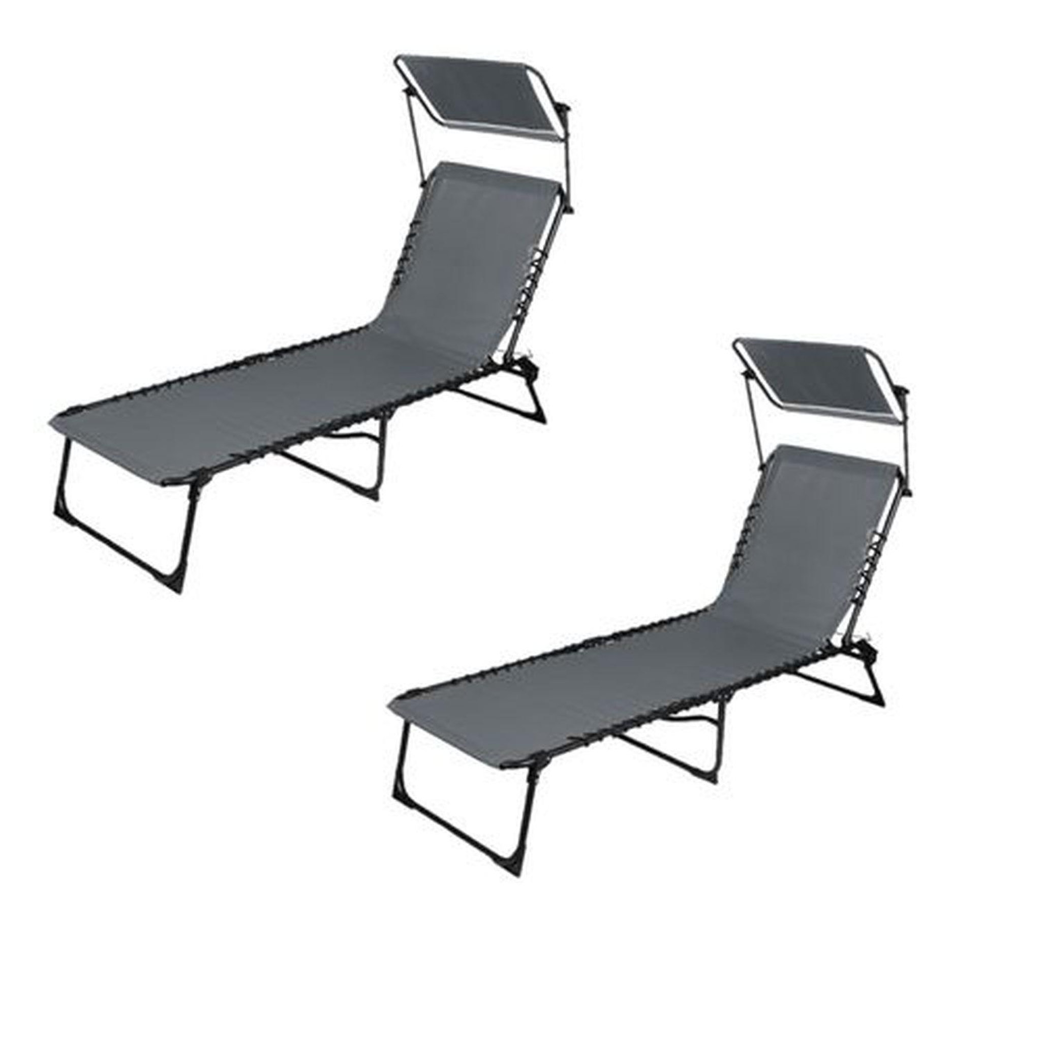 TOILINUX Lot de 2 bains de soleil avec parasol et coussin - gris anthracite