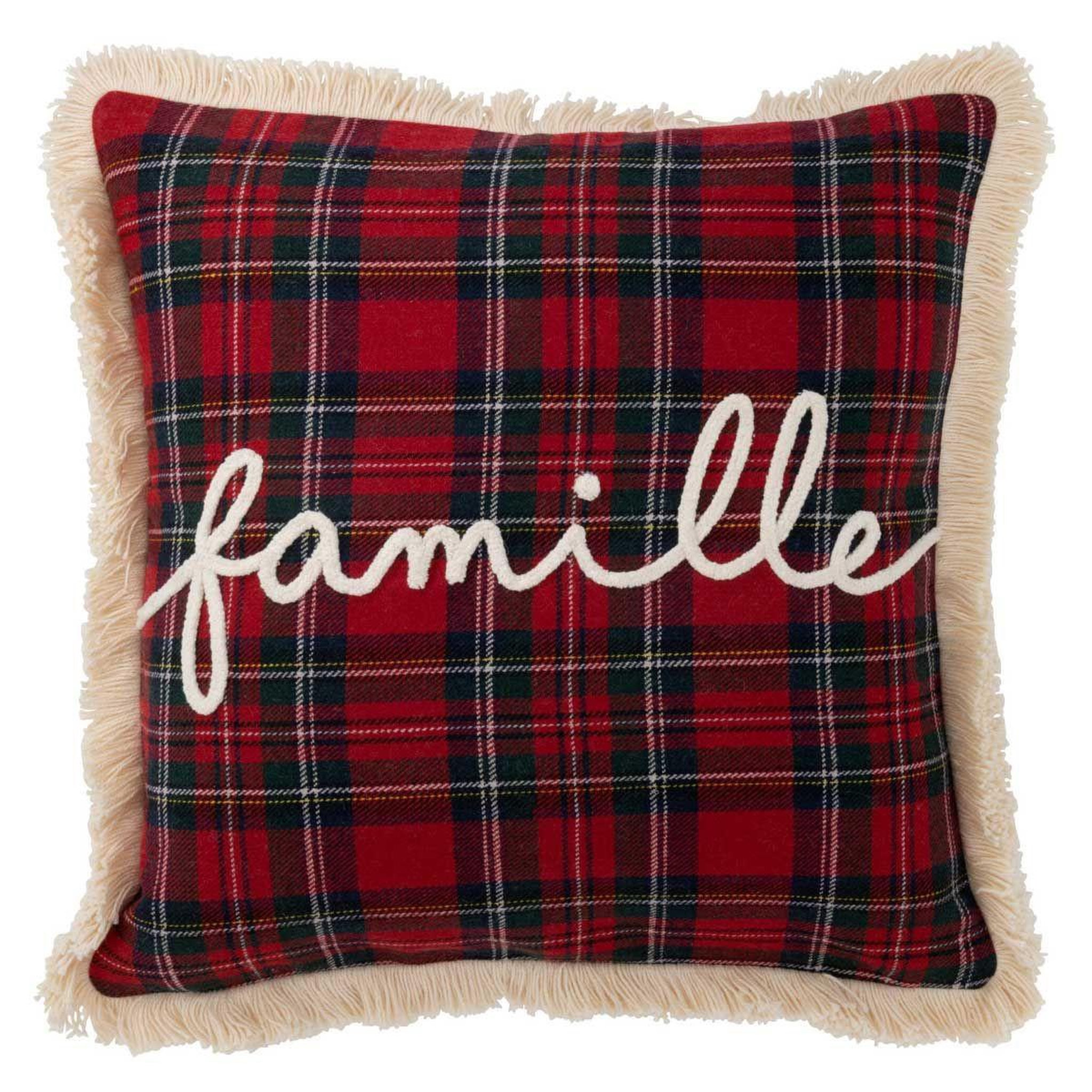 J-LINE Coussin déco à carreaux  famille  45x45cm rouge