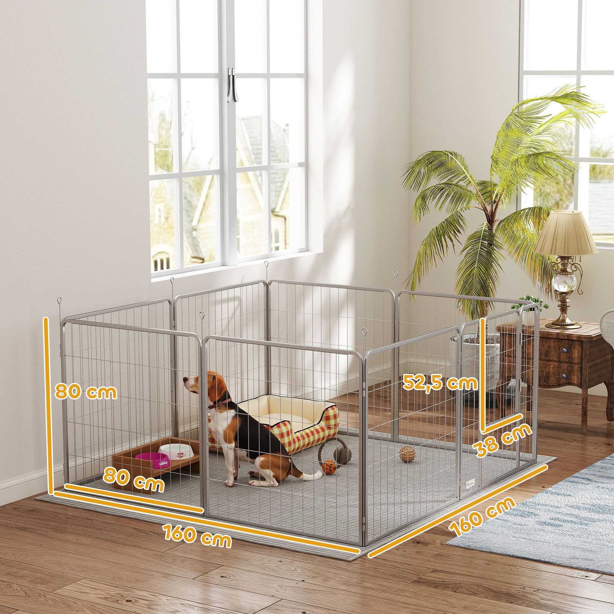Voir la diapositive 3 : PAWHUT Parc enclos chien modulable pliable 8 panneaux porte verrouillable acier époxy gris