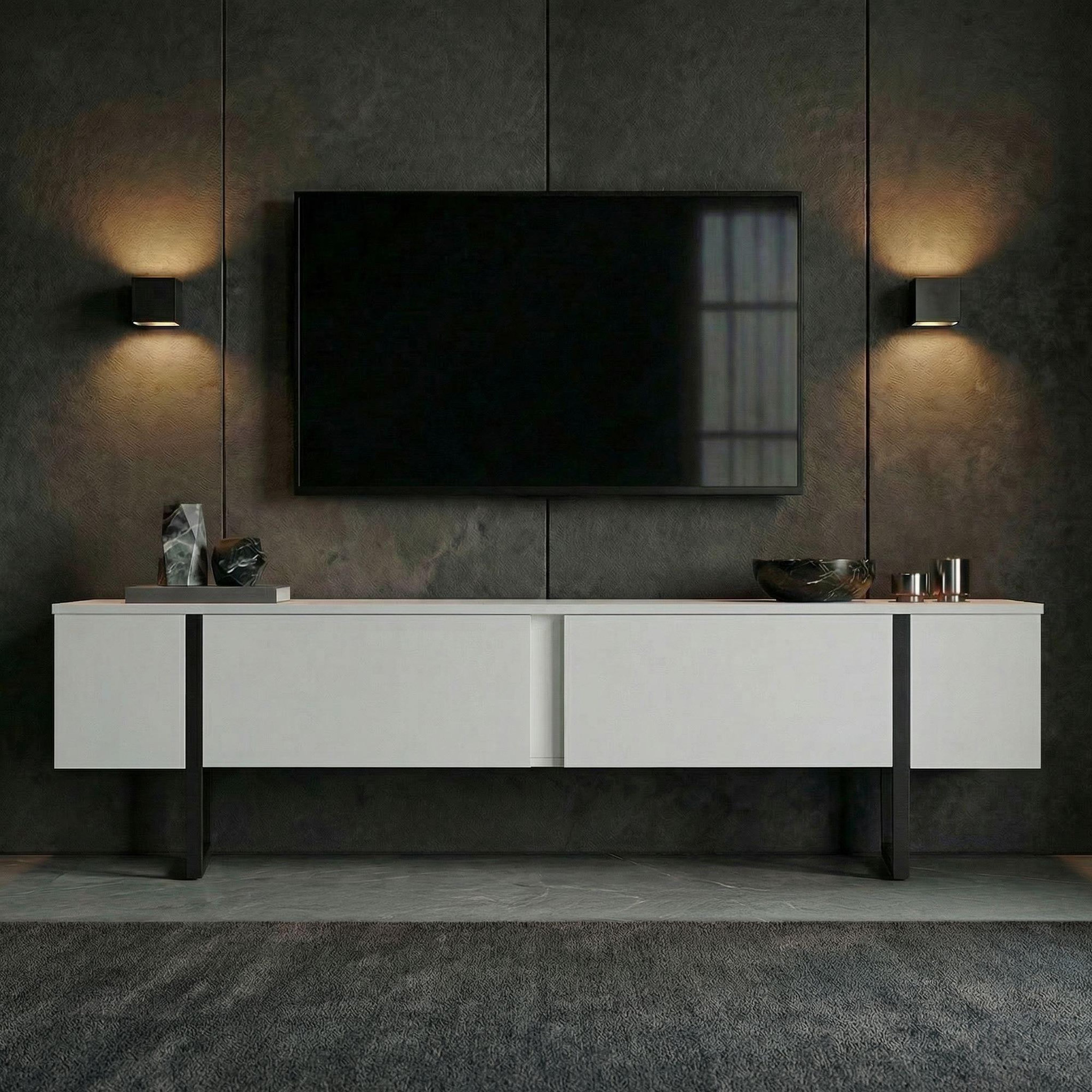 Voir la diapositive 3 : Habitat et Jardin Meuble tv en bois  onera  - 180 x 30 x 45 cm - whiteblack