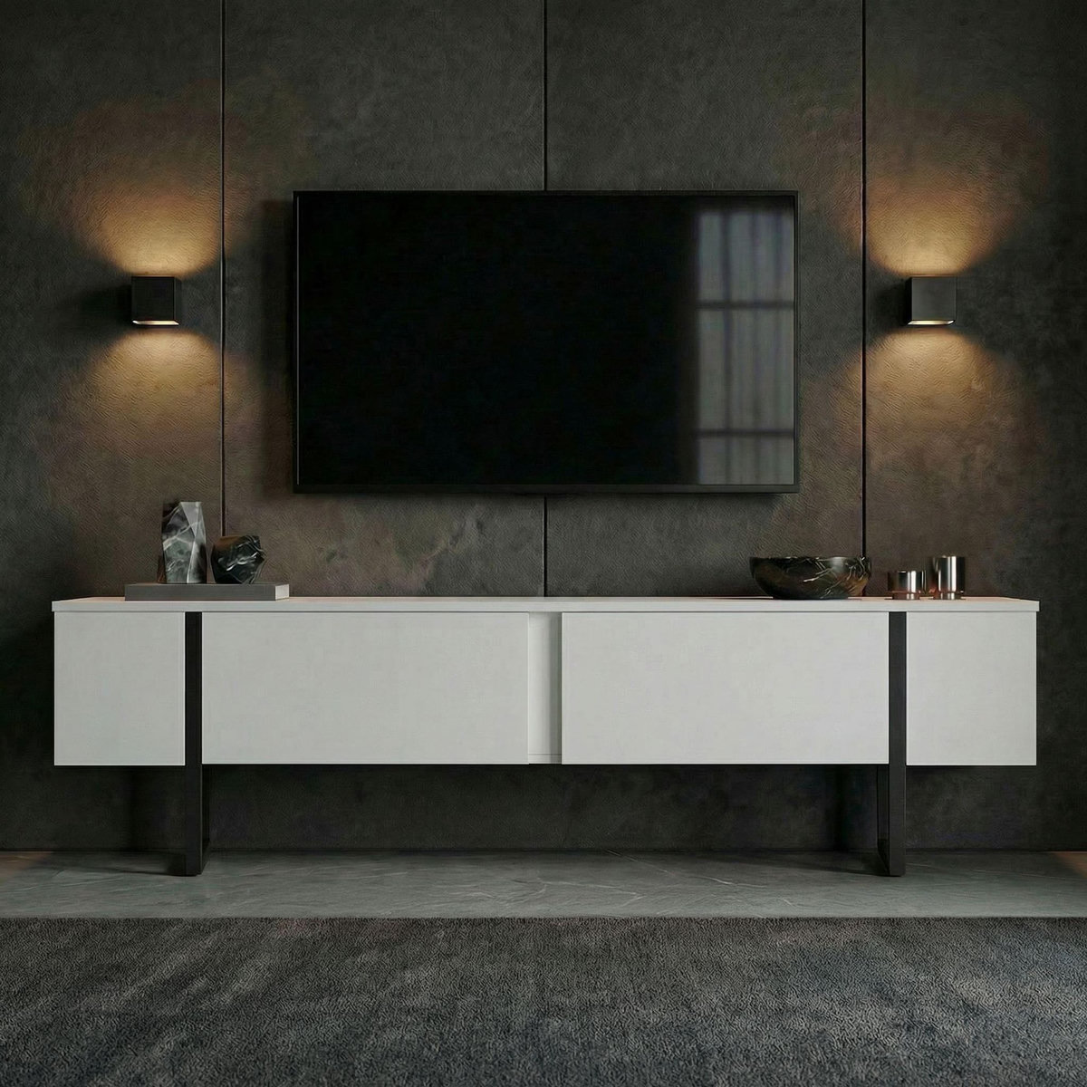 Habitat et Jardin Meuble TV en bois  Onera  - 180 x 30 x 45 cm - WhiteBlack