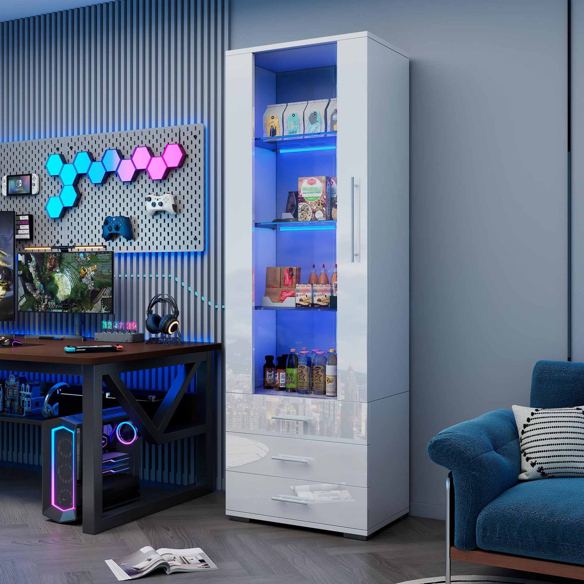 Voir la diapositive 4 : MERAX Vitrine 3 étagères led