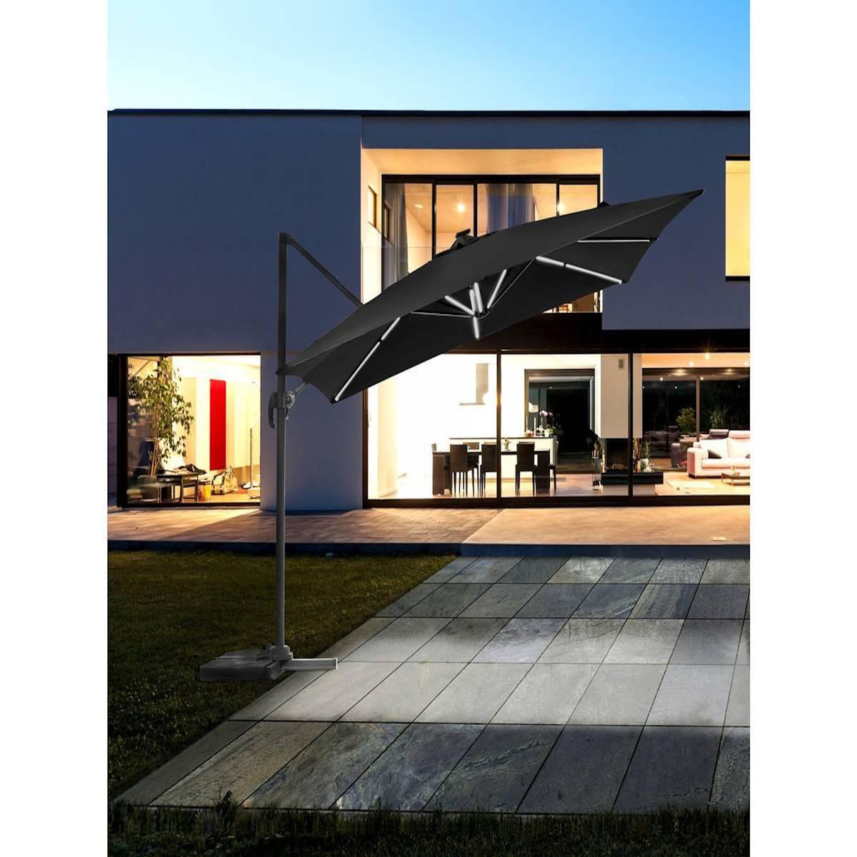 Habitat et Jardin Parasol déporté avec LED -  Sun 4 Luxe  - 3 x 4 m - Noir