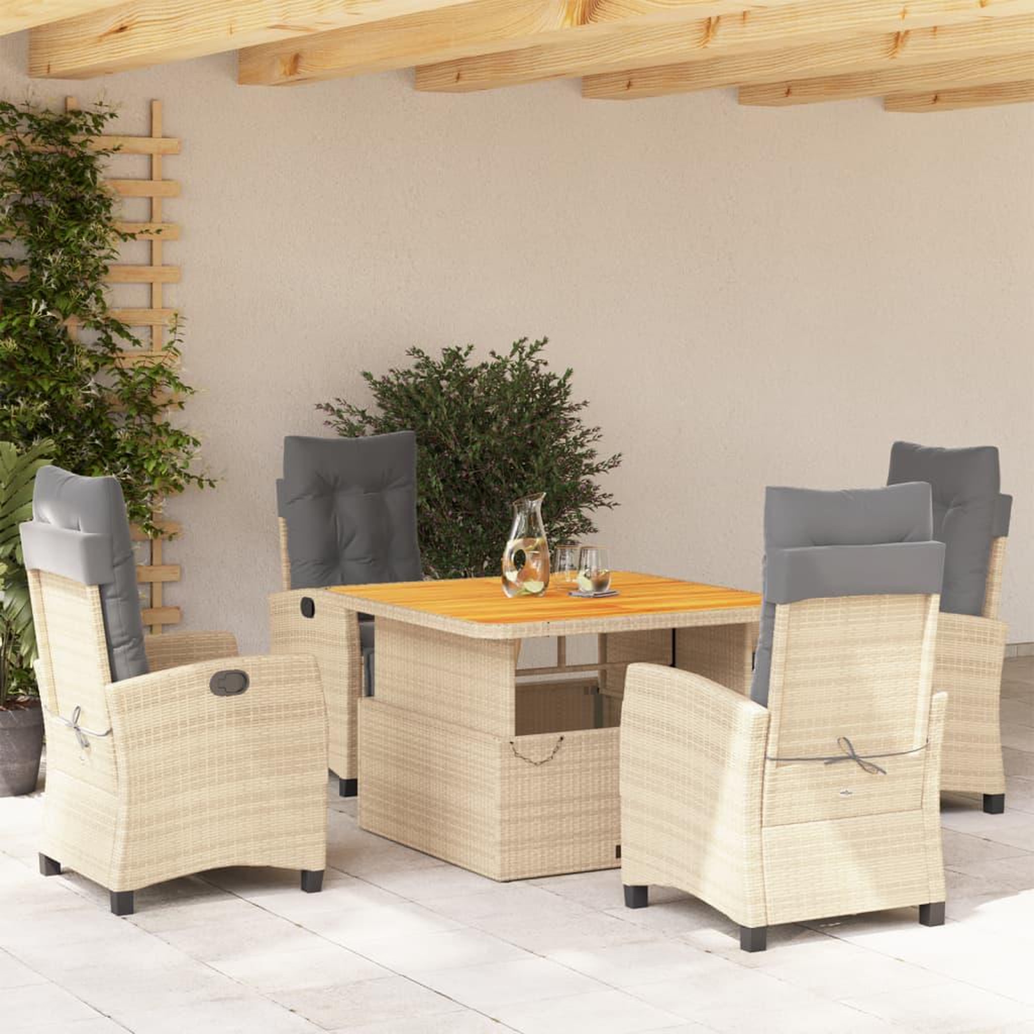 VIDAXL Ensemble a manger de jardin avec coussins 5pcs Beige poly rotin