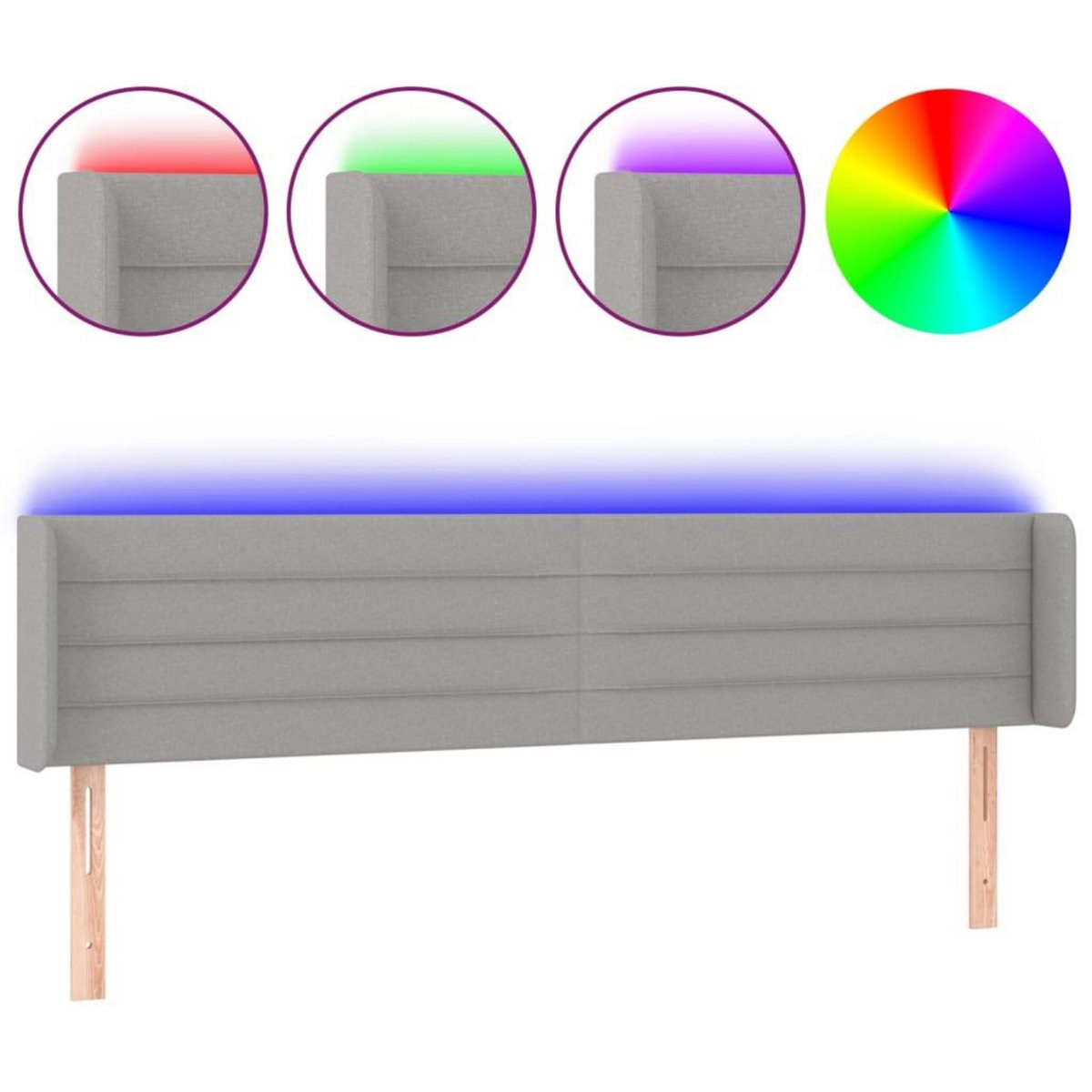 VIDAXL Tete de lit a LED Gris clair 203x16x78/88 cm Tissu