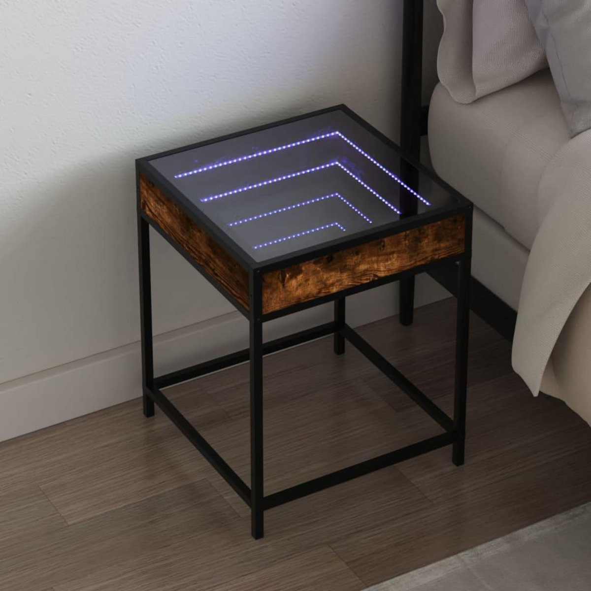 VIDAXL Table de chevet avec LED infini chene fume 40x40x51 cm