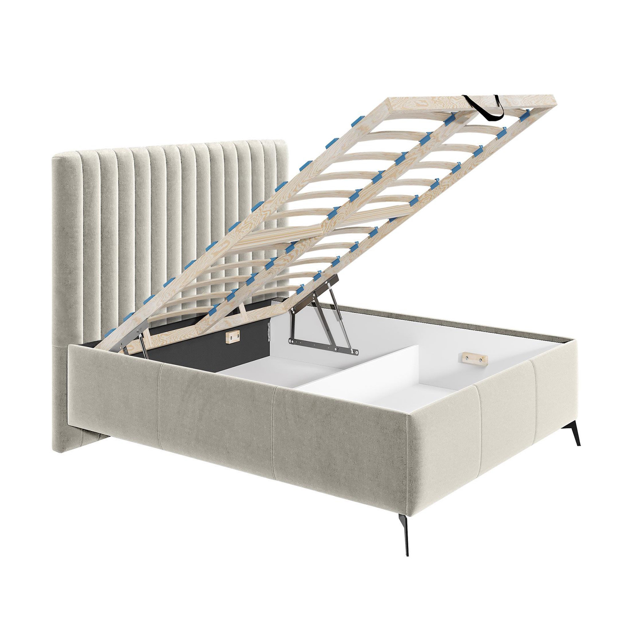 Voir la diapositive 2 : BEST MOBILIER Mendoza - lit coffre - 140x200 - sommier inclus - en velours