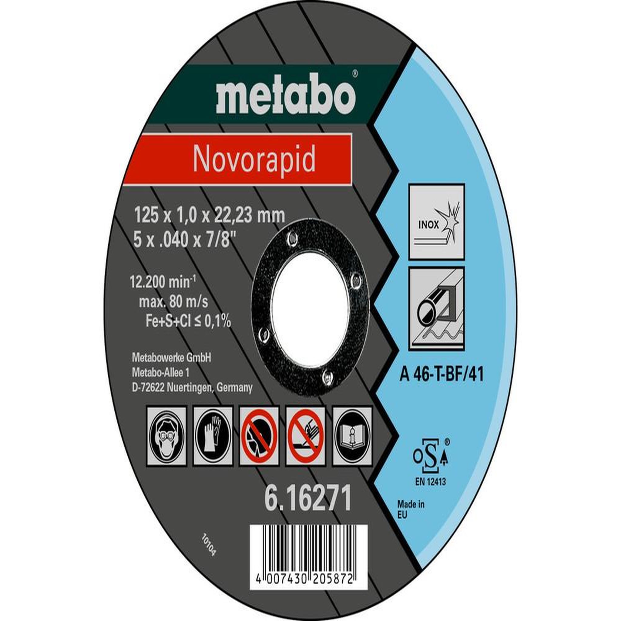 METABO SAS Meules de tronçonnage Novorapid 125x1,0x22,23 Inox