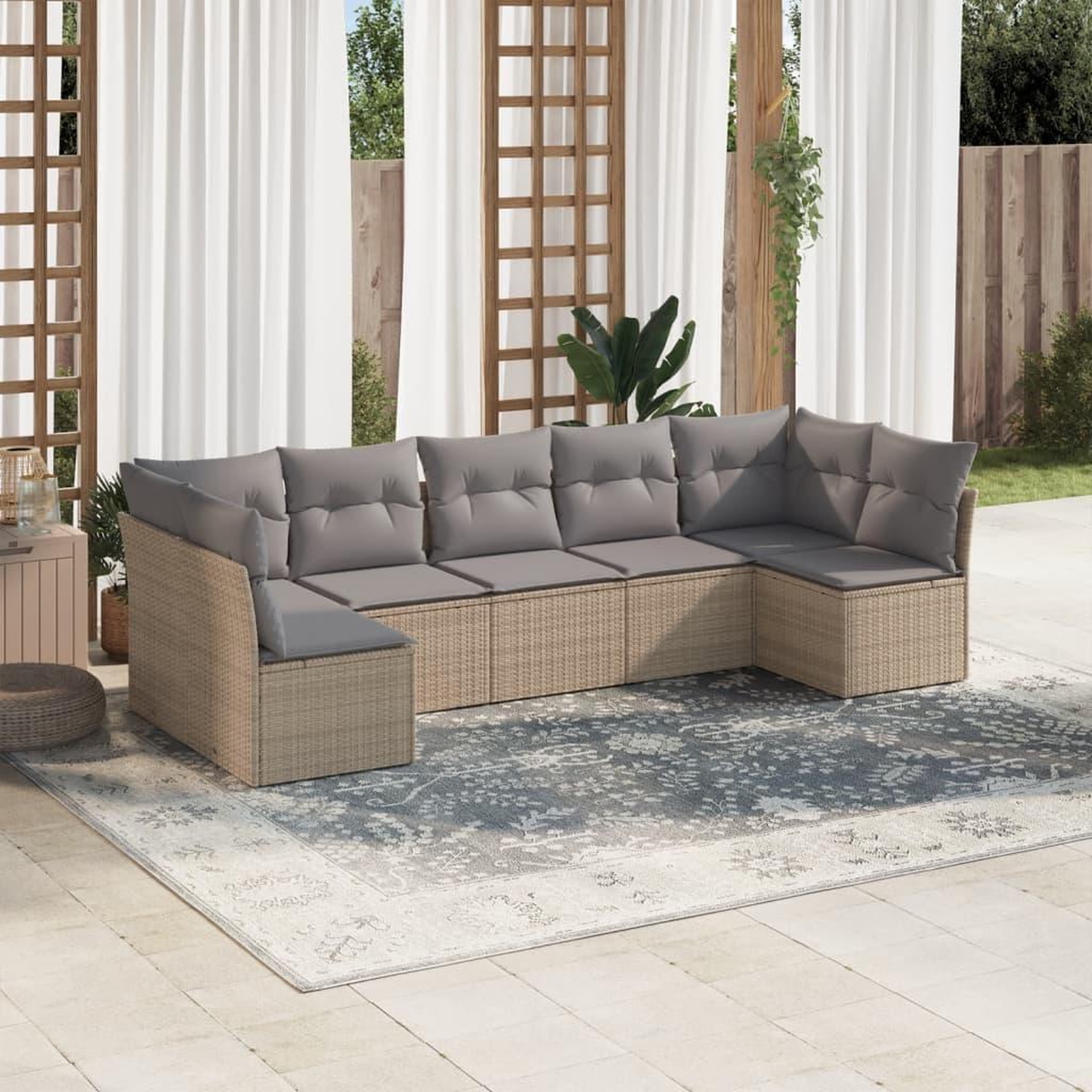 VIDAXL Salon de jardin avec coussins 7 pcs beige resine tressee