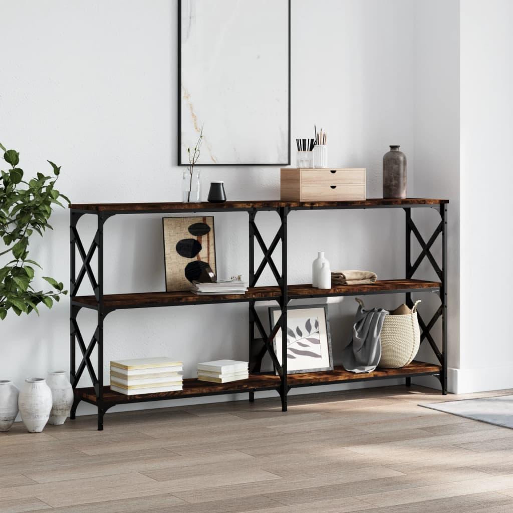 Voir la diapositive 1 : VIDAXL Table console chene fume 156x28x80,5 cm bois d'ingenierie