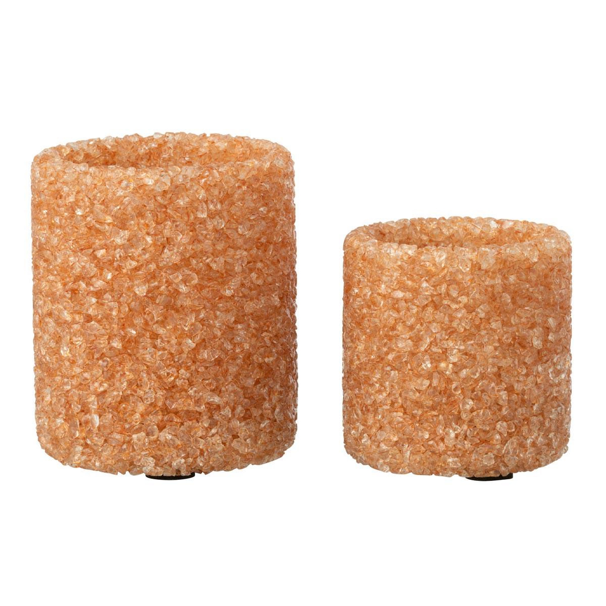 J-LINE Lot de 2 Photophores en Verre  Pierre  9cm Rouille