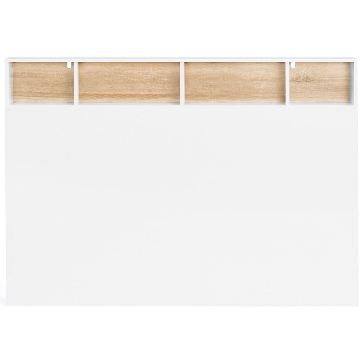 ID MARKET Tête de lit sur pied CLEO 145 cm avec rangements fermés et niches blanc et façon hêtre