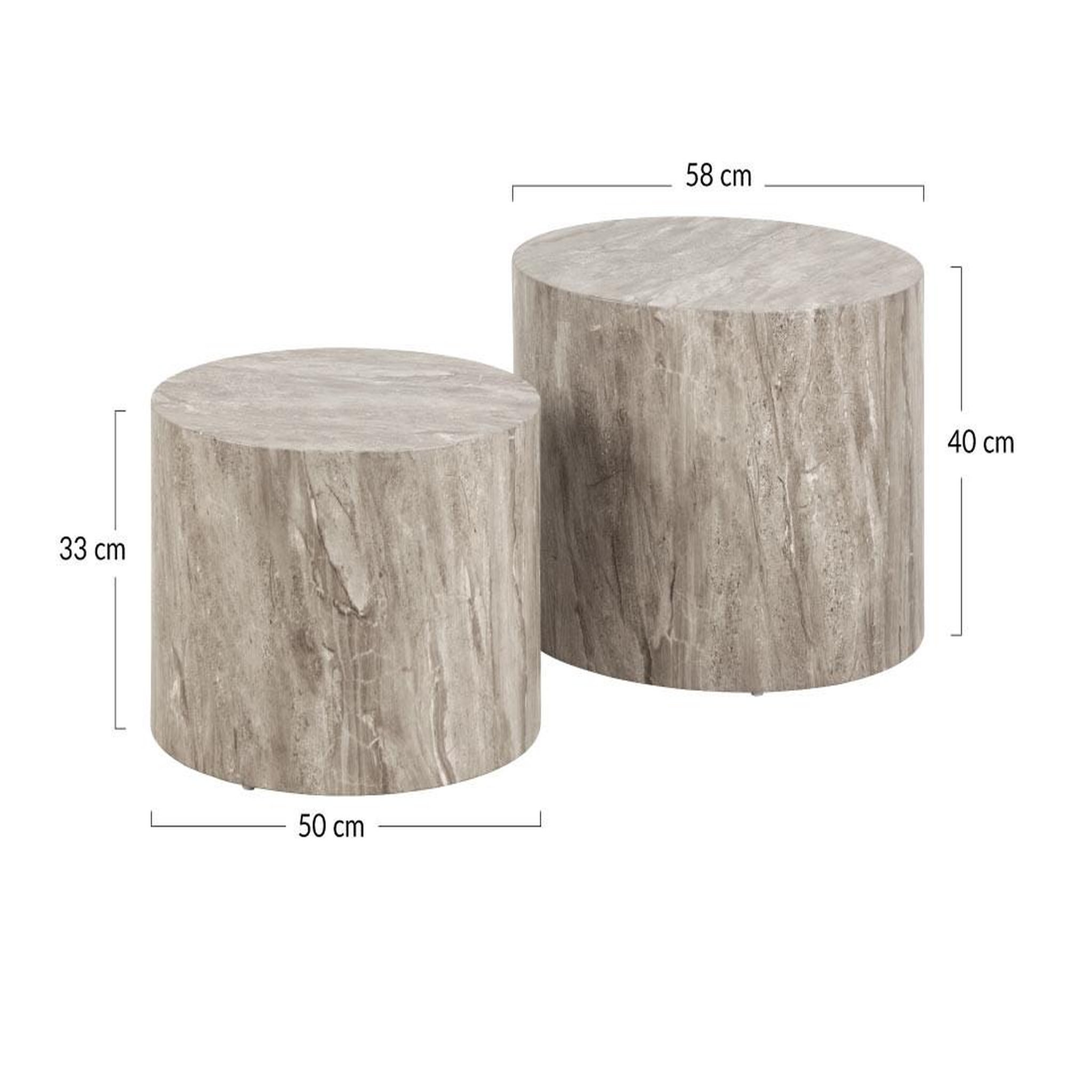 Voir la diapositive 5 : LISA DESIGN Pueblo - lot de 2 tables basses rondes - effet marbre gris - 58 et 50 cm