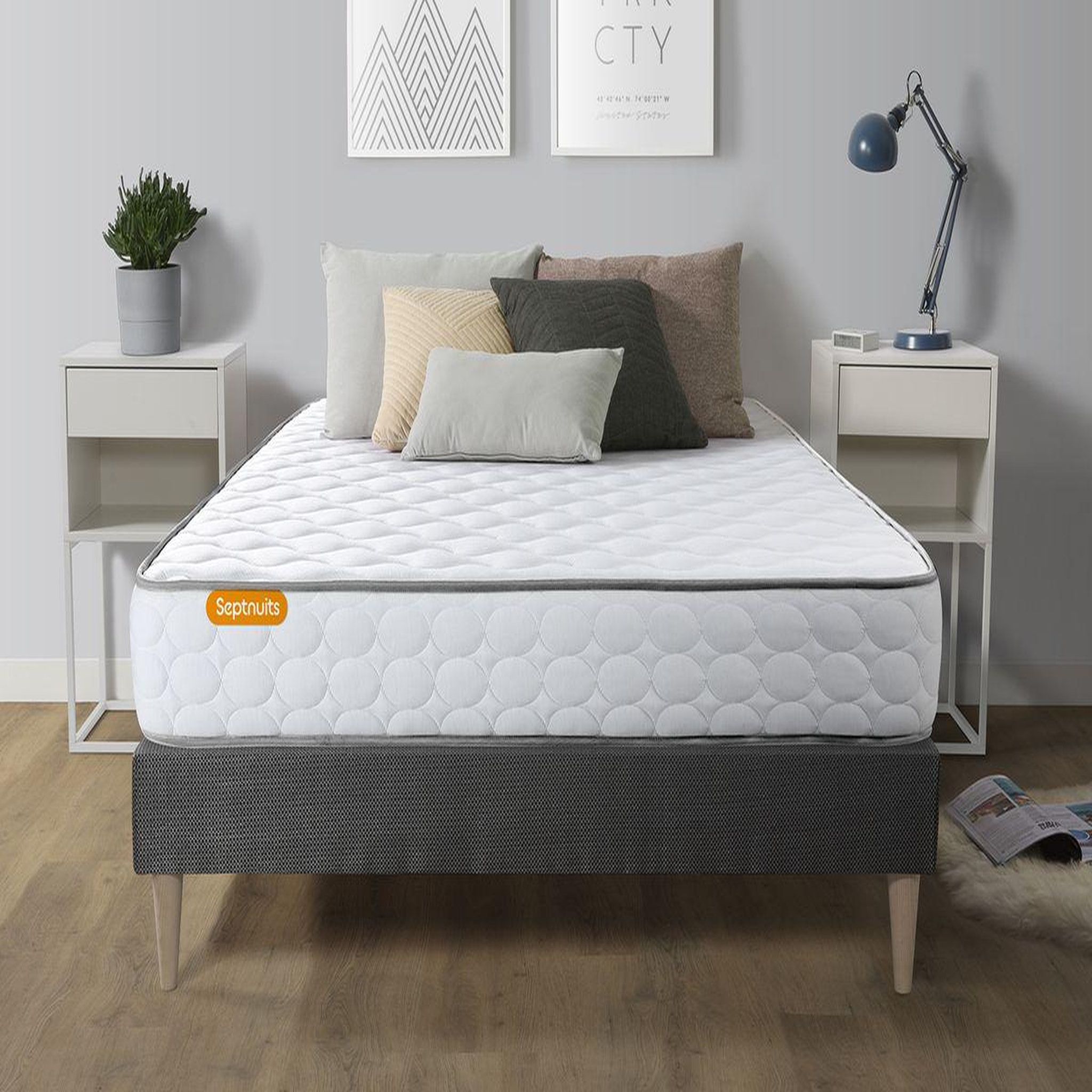 Voir la diapositive 1 : SEPTNUITS Matelas Mémoire de forme + sommier kit gris Memo