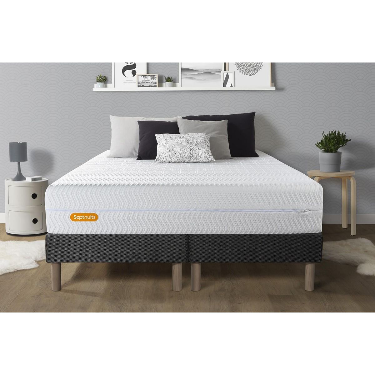 SEPTNUITS Matelas + double sommiers Memo Bio Mousse à mémoire de forme 5 zones de confort Maxi épaisseur Déhoussable