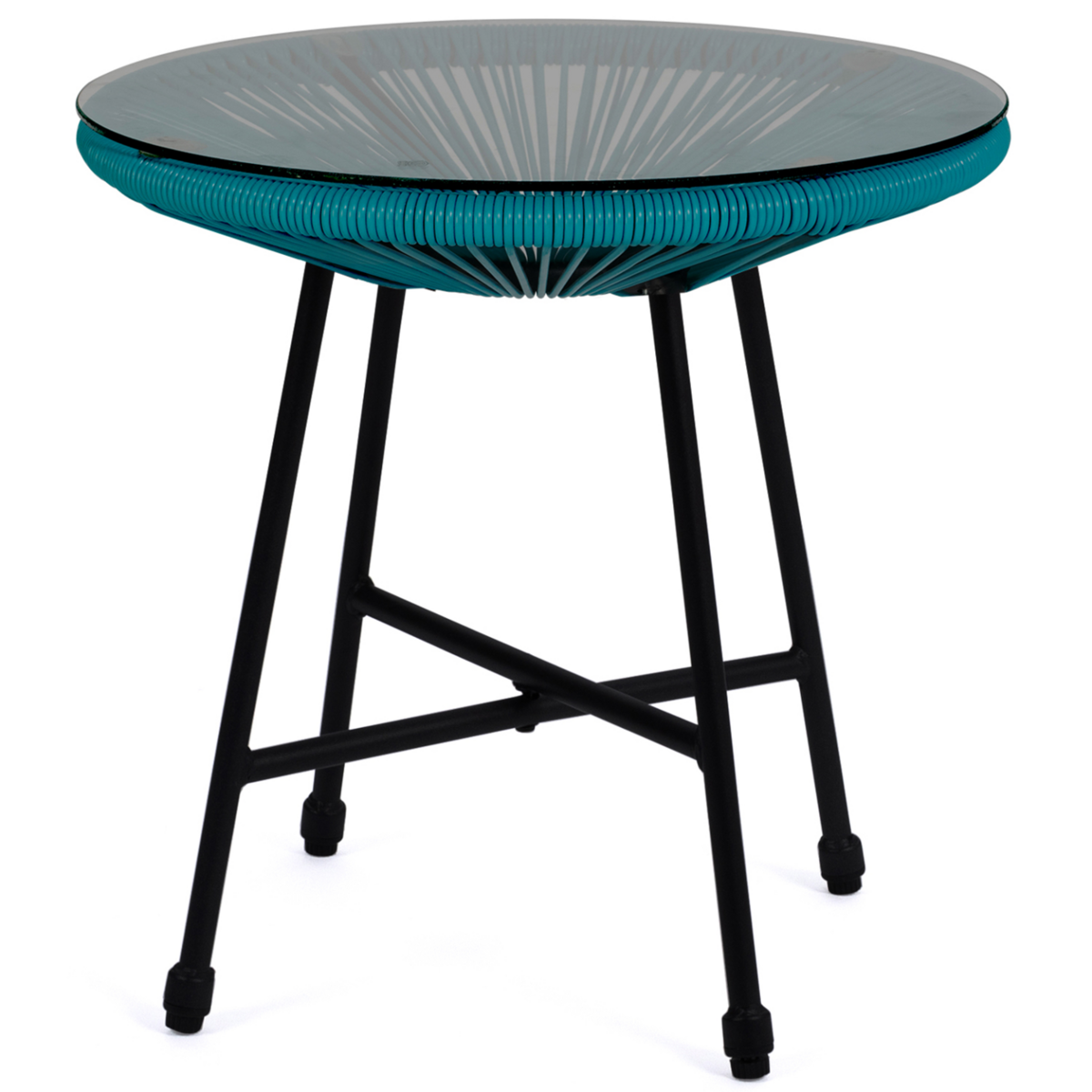 ID MARKET Salon de jardin IZMIR table et 2 fauteuils oeuf cordage bleu canard