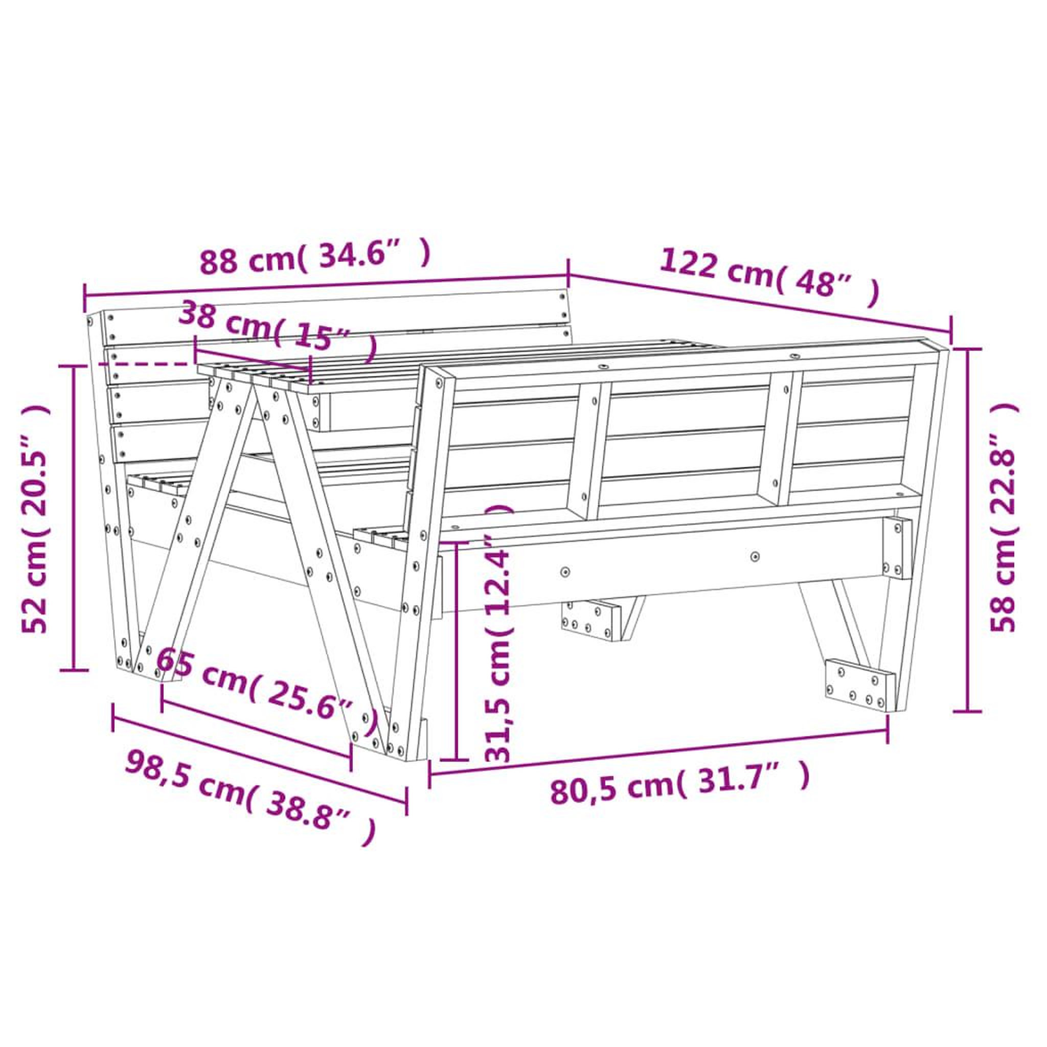 Voir la diapositive 6 : VIDAXL Table de pique-nique pour enfants blanc bois massif de pin