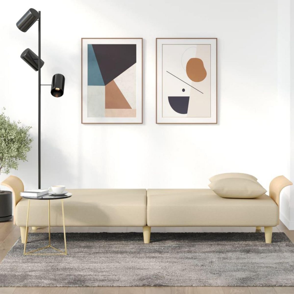 VIDAXL Canape-lit avec accoudoirs creme tissu