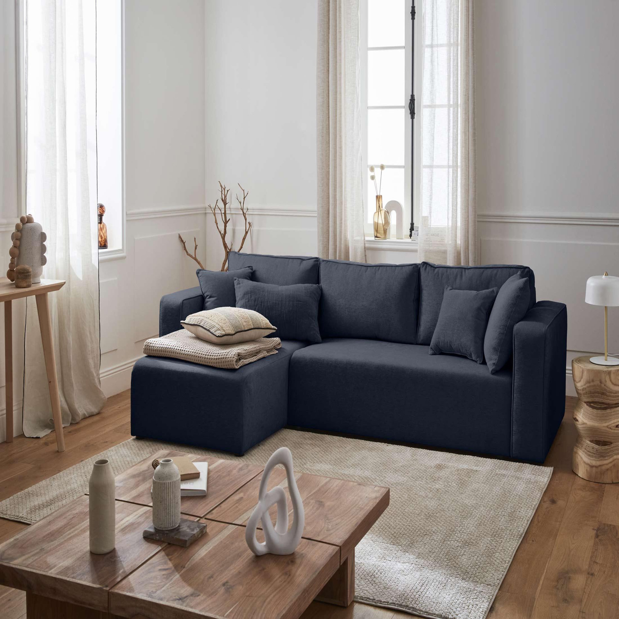Voir la diapositive 5 : BEST MOBILIER Topaze - canapé d'angle réversible - 4 places - convertible avec coffre - en tissu