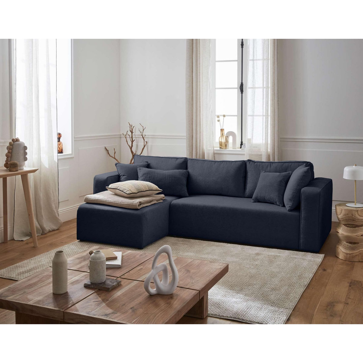 BEST MOBILIER Topaze - canapé d'angle réversible - 4 places - convertible avec coffre - en tissu