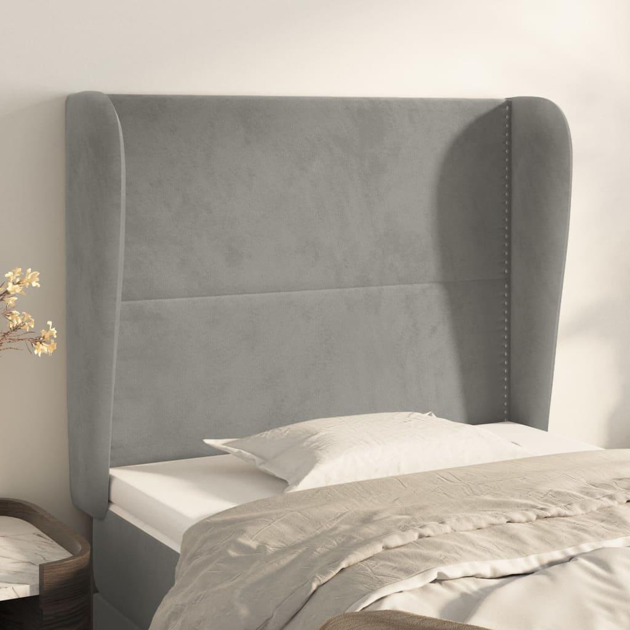 Voir la diapositive 1 : VIDAXL Tete de lit avec oreilles Gris clair 83x23x118/128 cm Velours