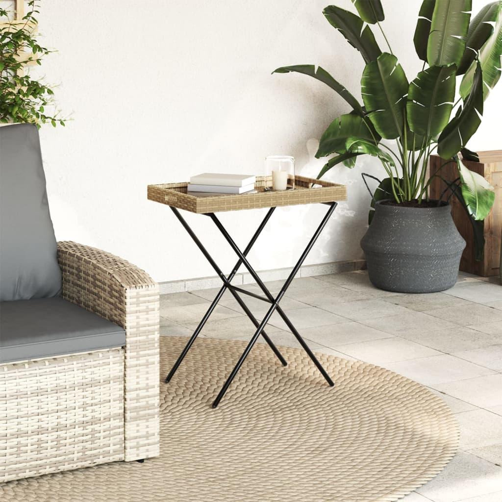 Voir la diapositive 3 : VIDAXL Table a plateau pliable beige 65x40x75 cm resine tressee