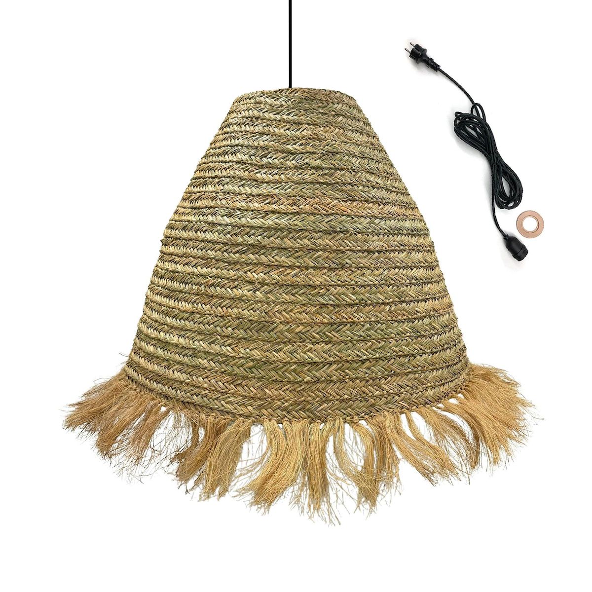Lumisky Suspension d'extérieur avec câble BIG ANAFI Beige Fibre naturelle D100 cm