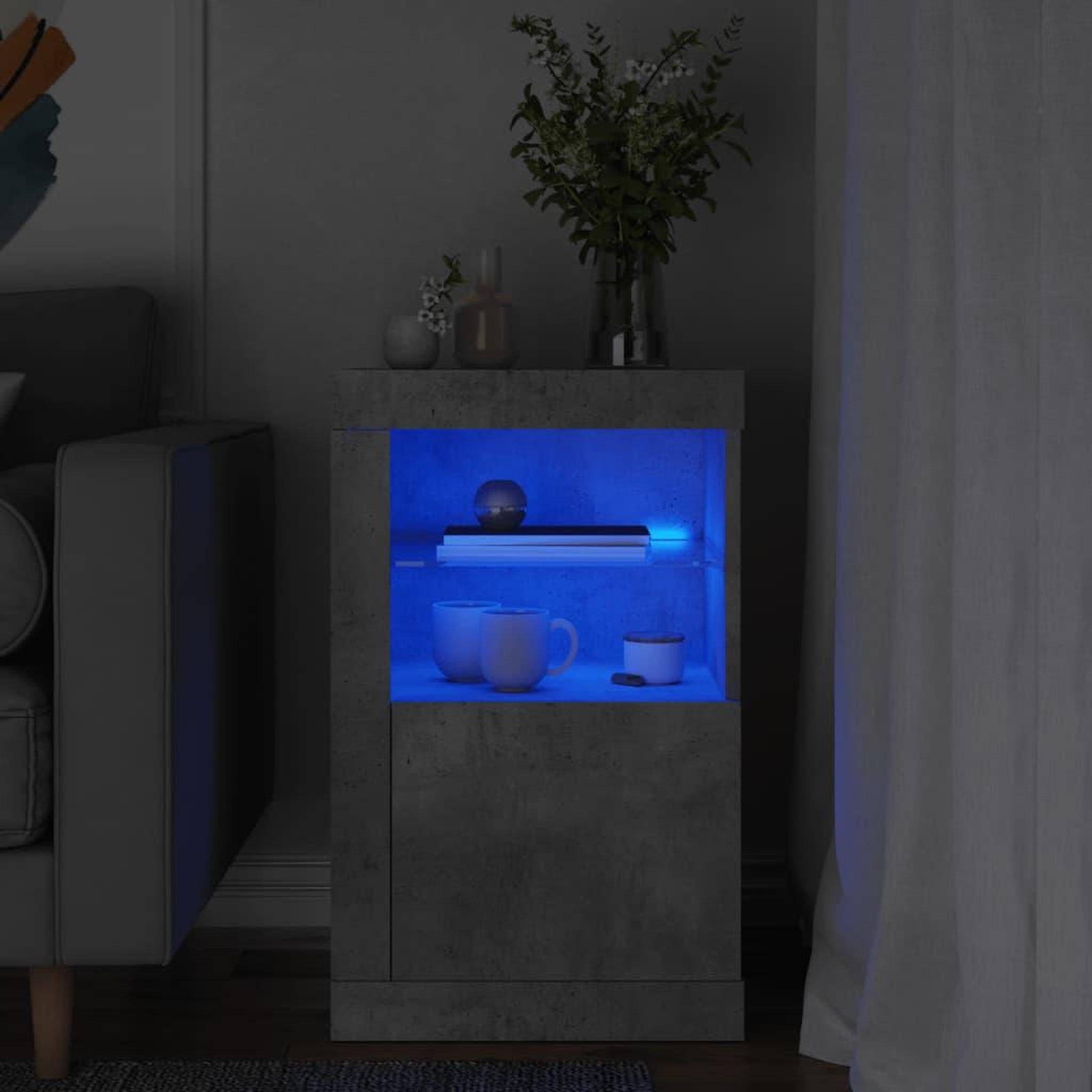 VIDAXL Armoire laterale avec lumieres LED gris beton bois d'ingenierie