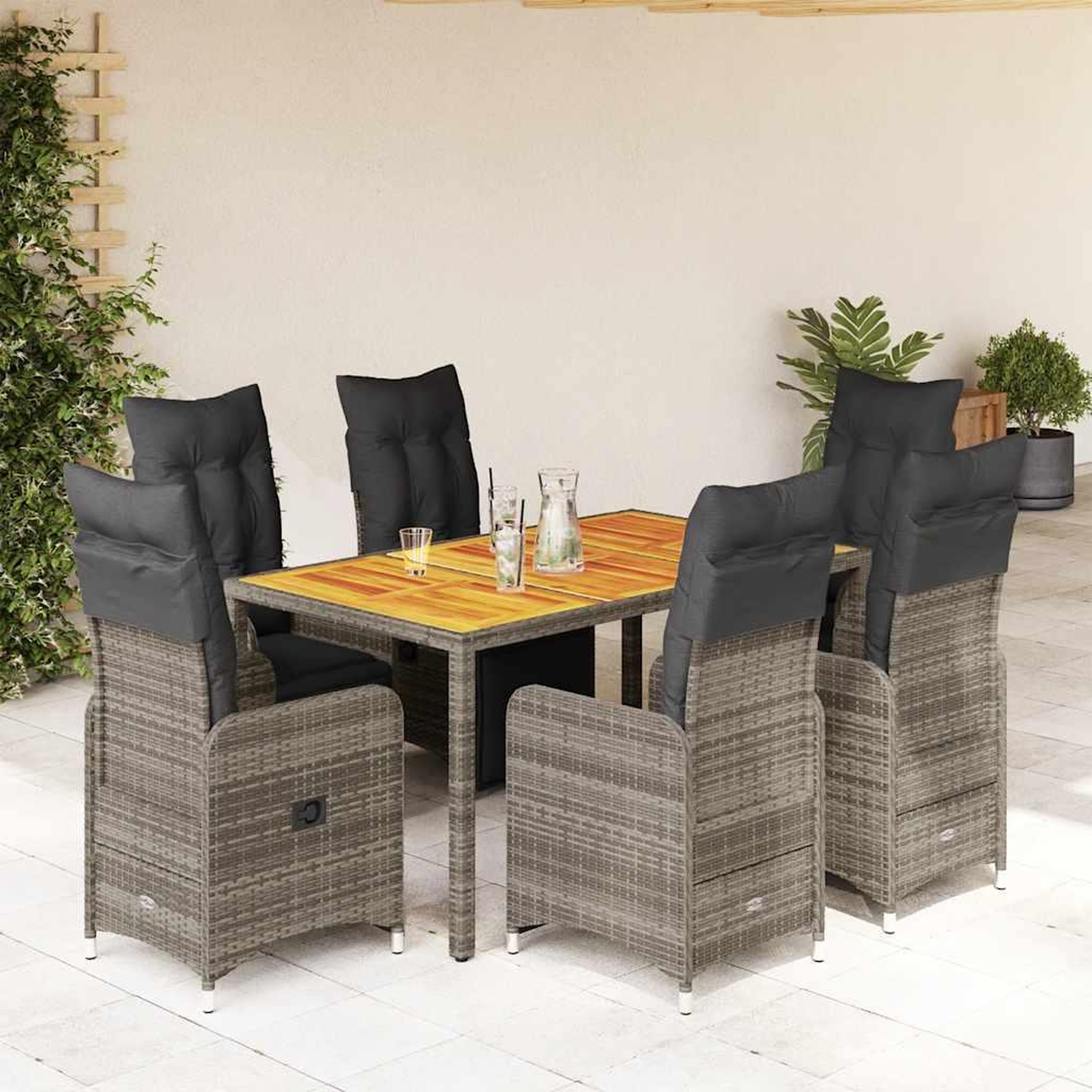 VIDAXL Ensemble de bistro de jardin 7 pcs coussins gris poly rotin