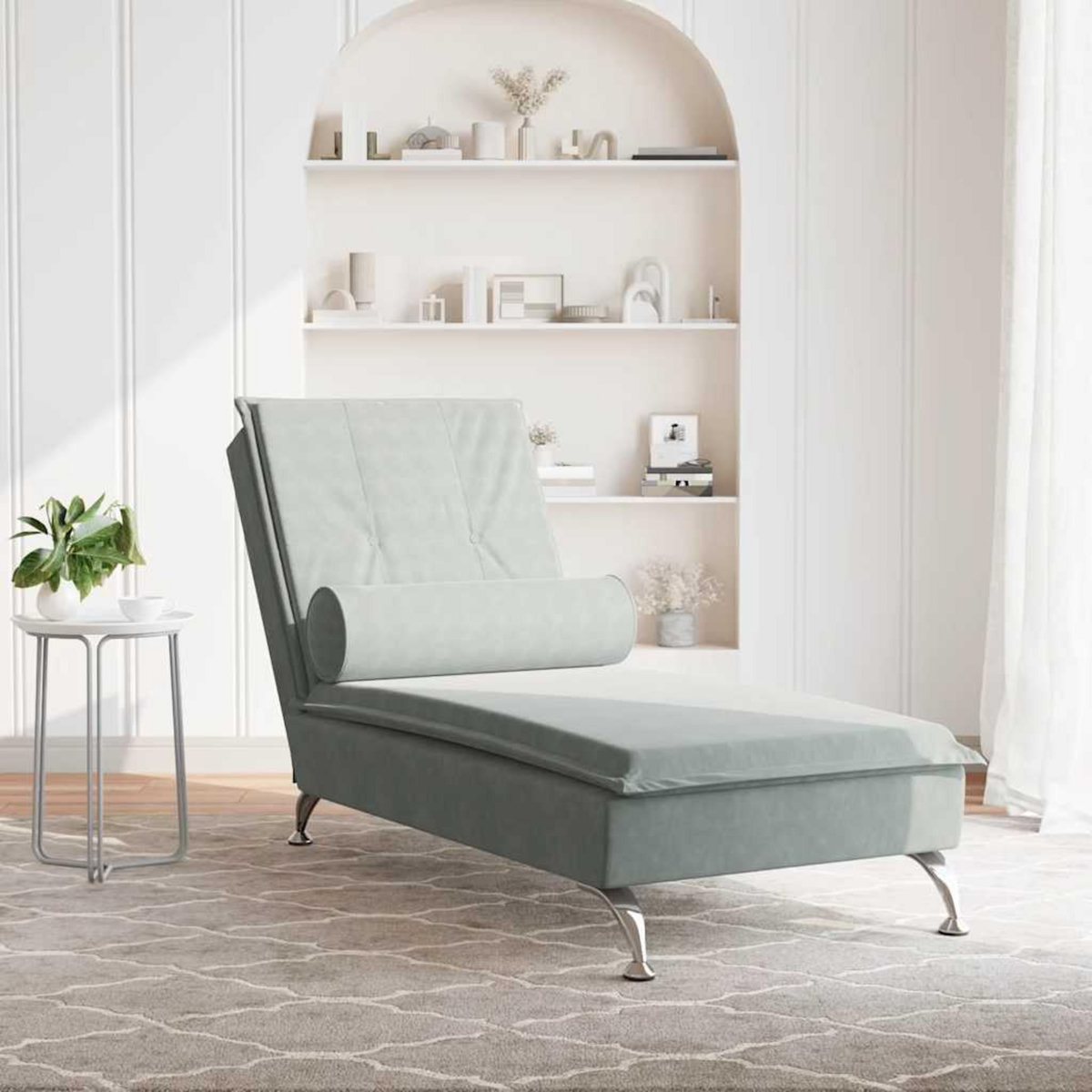 VIDAXL Chaise longue de massage avec traversin gris clair velours