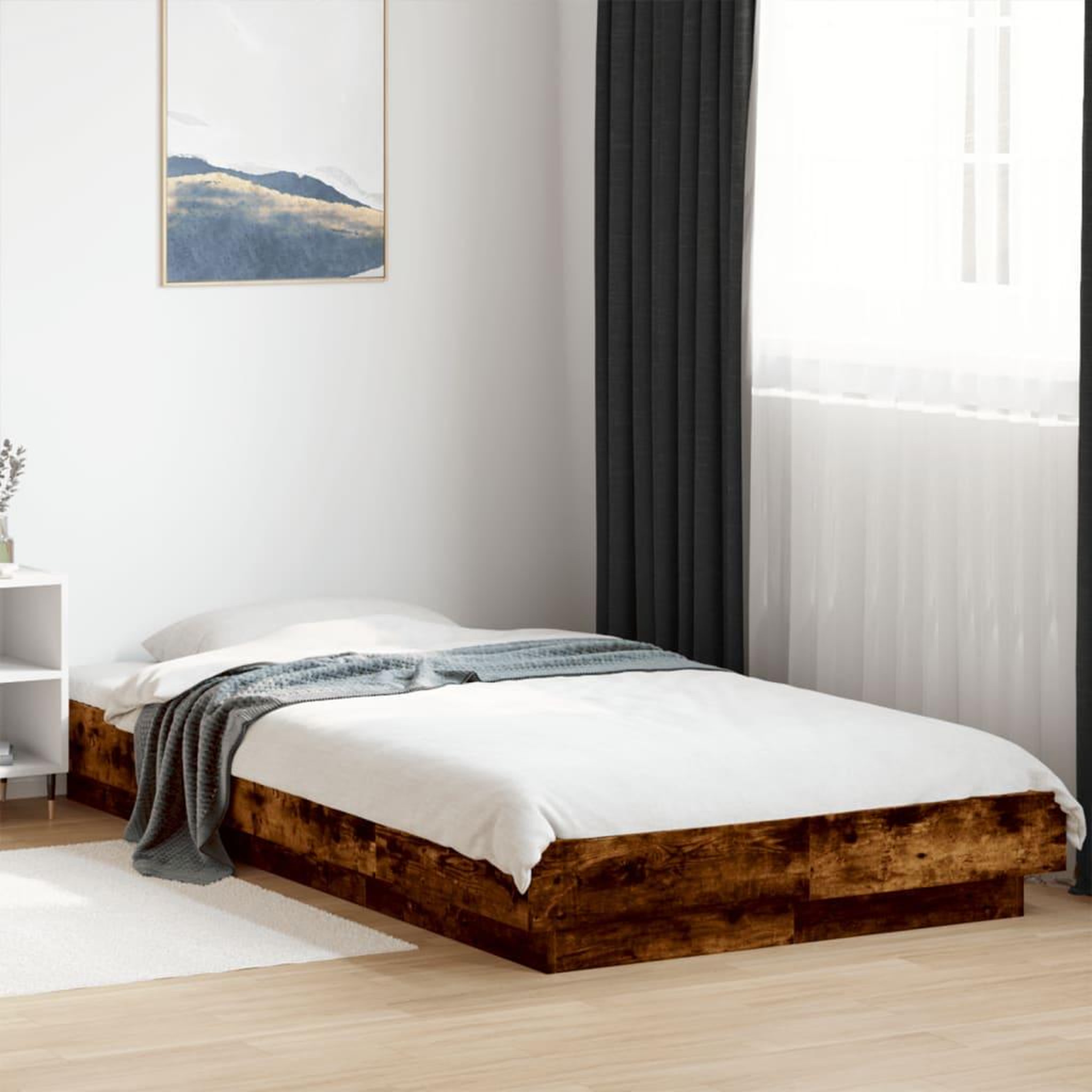 VIDAXL Cadre de lit et lumieres LED sans matelas chene fume 90x190 cm