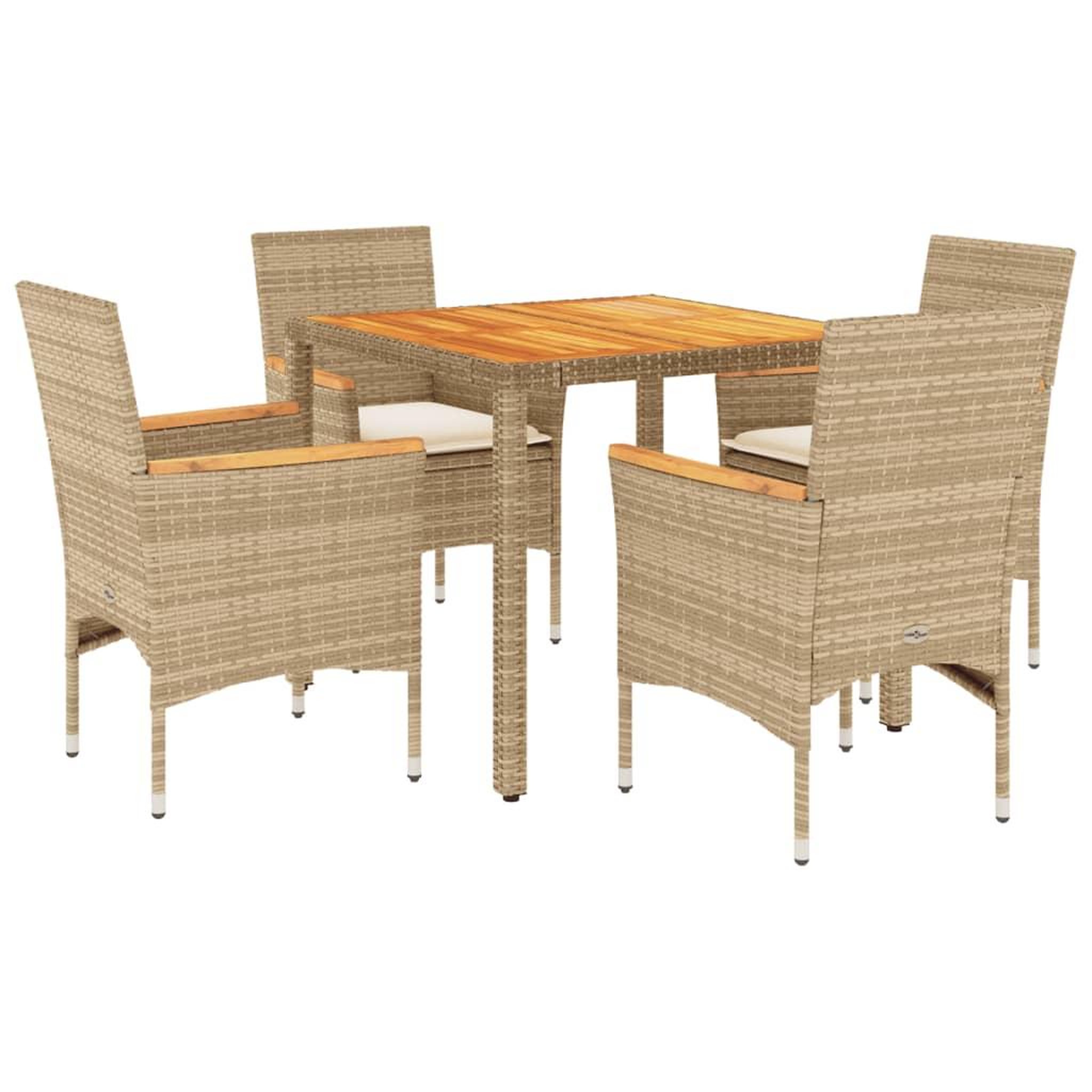 Voir la diapositive 2 : VIDAXL Ensemble a manger de jardin et coussins 5pcs beige rotin acacia