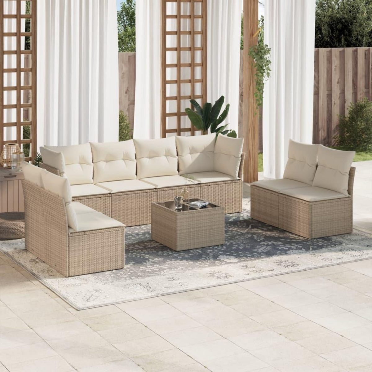VIDAXL Salon de jardin avec coussins 9 pcs beige resine tressee