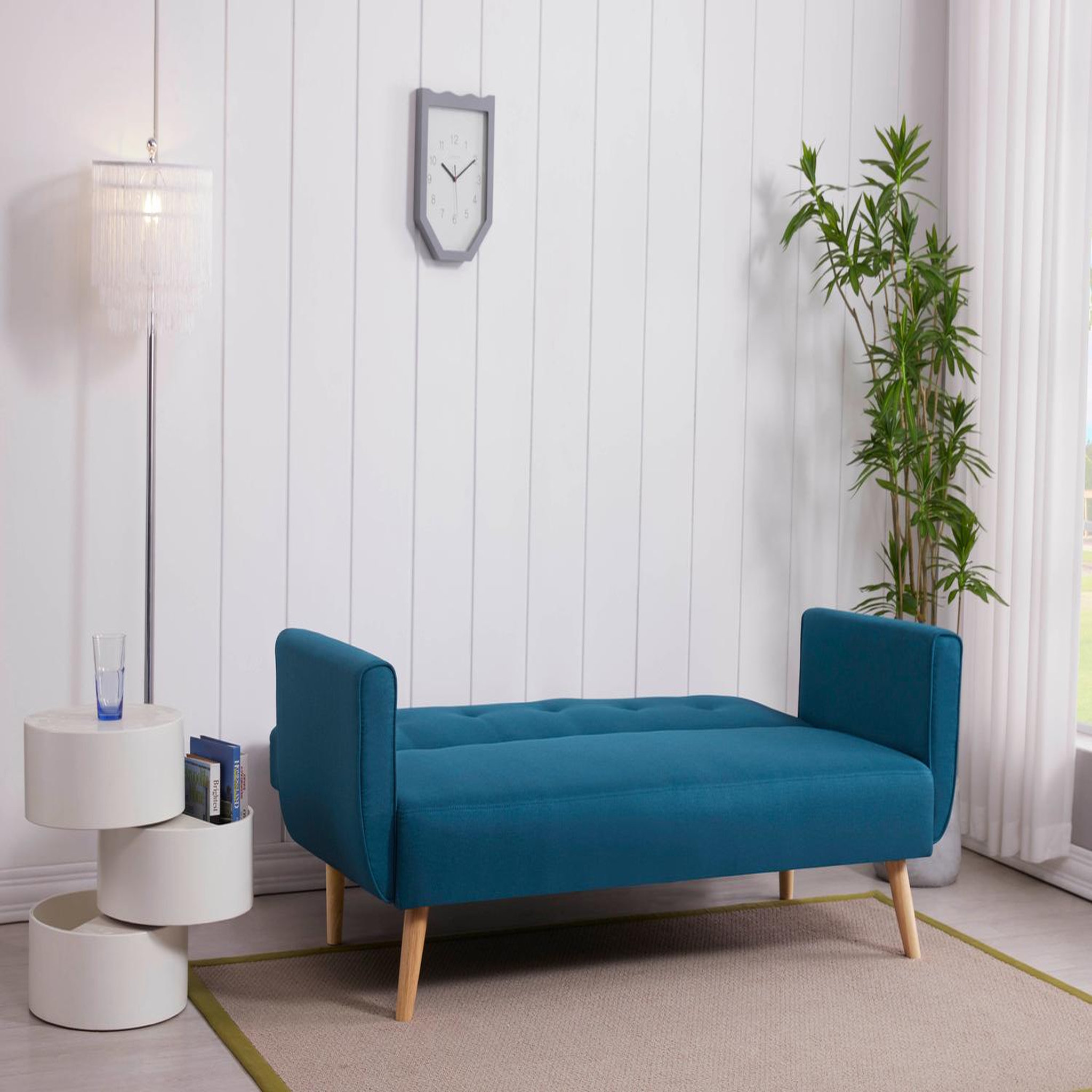 Voir la diapositive 5 : CONCEPT USINE Canapé scandinave convertible 3 places en tissu bleu canard malmo