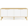 Voir la diapositive 3 : ID MARKET Buffet bas scandinave 140 cm FINN  4 portes blanc et bois façon hêtre