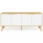 Voir la diapositive 3 : ID MARKET Buffet bas scandinave 140 cm FINN  4 portes blanc et bois façon hêtre